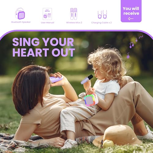 Detalle de Ankuka Karaoke Machine for Kids & Adults (Purple) – Portable Bluetooth Speaker with 2 Microphones