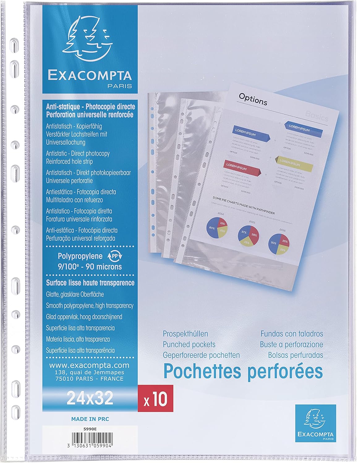 Exacompta 5990E Buste perforate 32x24 cm – confezione da 10 tasche perforate