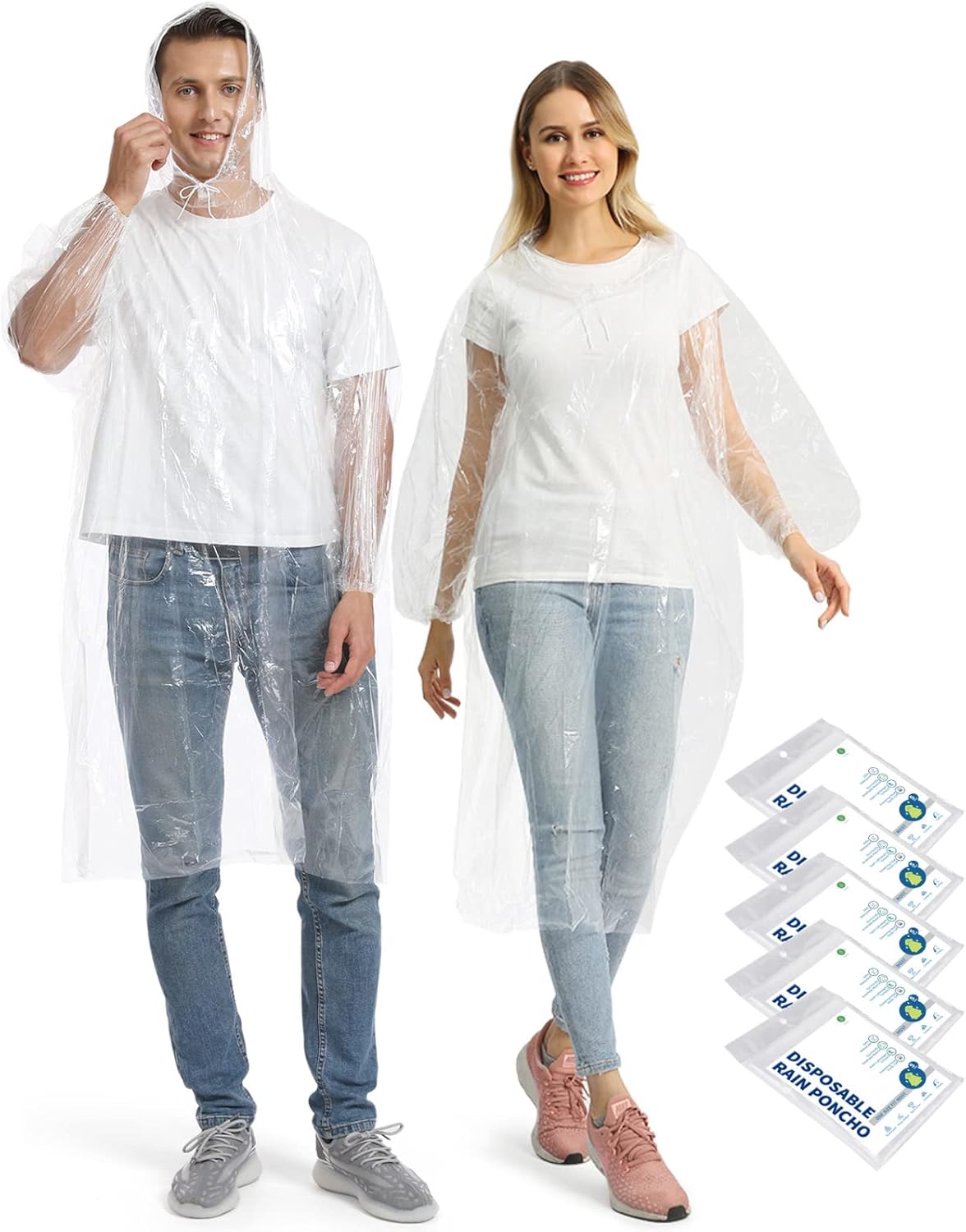 Detalle de Opret Regenponcho Transparent 5/10/20 Stück – Durchsichtig, Wasserdicht, leichtgewichtig