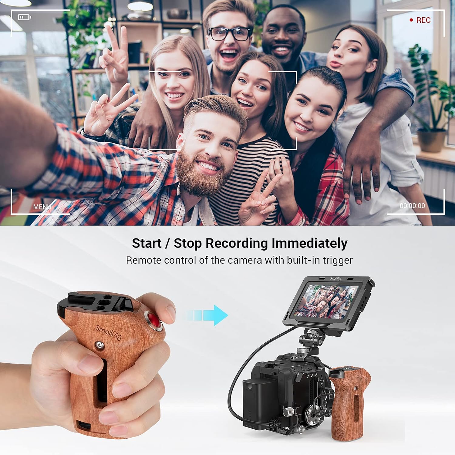 Detalle de SmallRig 3323 Threaded Side Handle with Record Start/Stop Remote Trigger for Sony, FUJIFILM, Panasonic and more