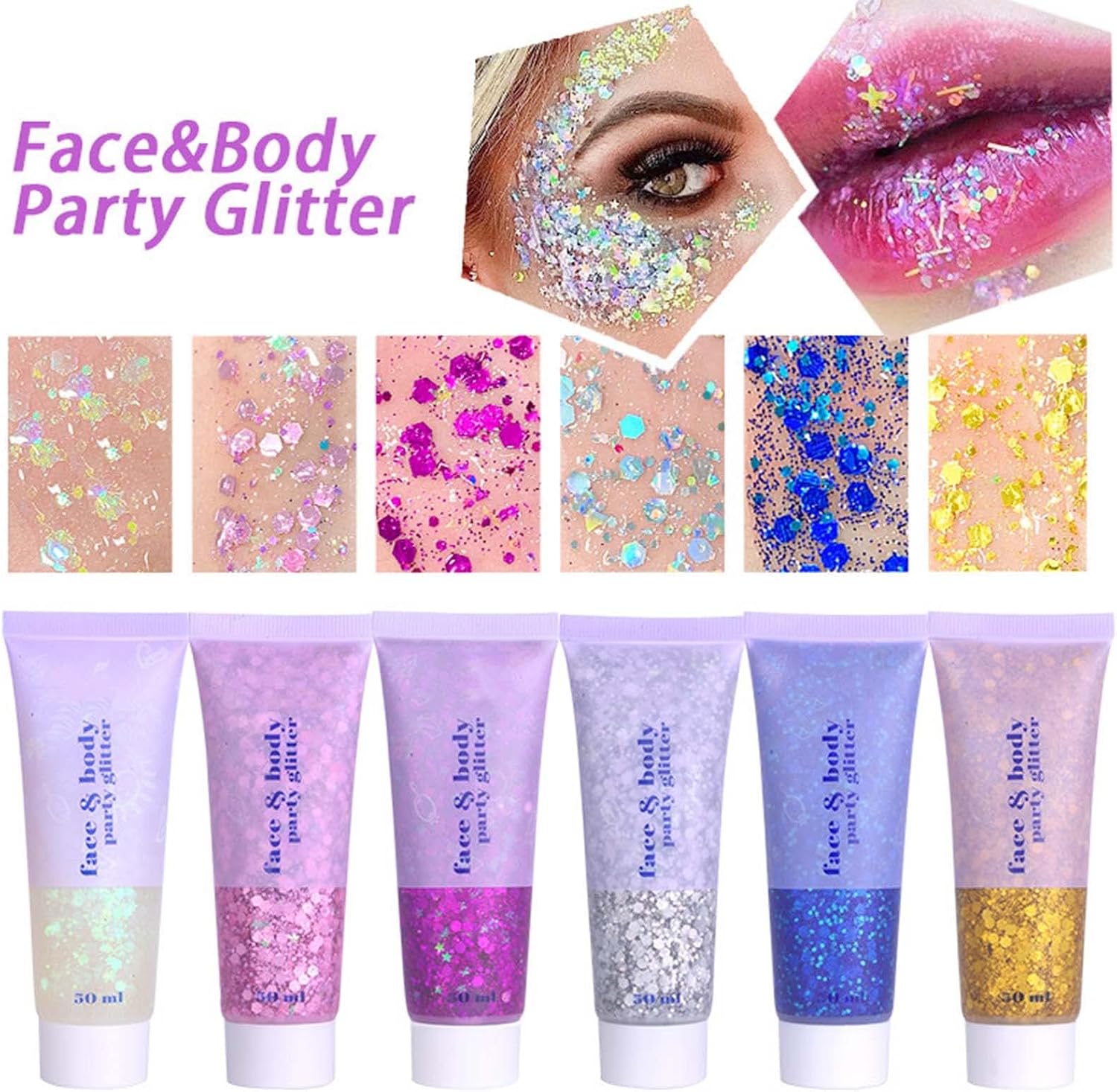 Detalle 2 de Prreal Body Glitter Gel 50 ml – Mermaid Sequins Liquid Gel Kit (White) für Festival, Maske & Party Make-up