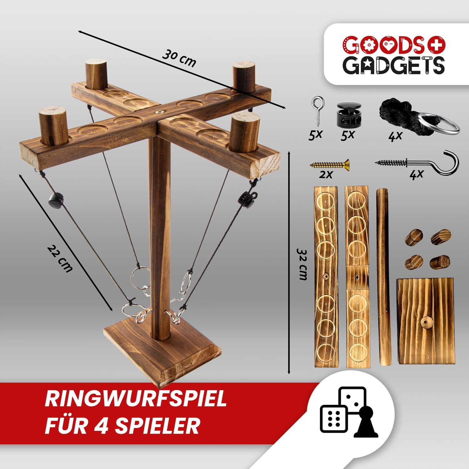 Detalle de Jeu de Lancer d'Anneaux Deluxe en Bois – Ring & Hook Toss Game 2.0