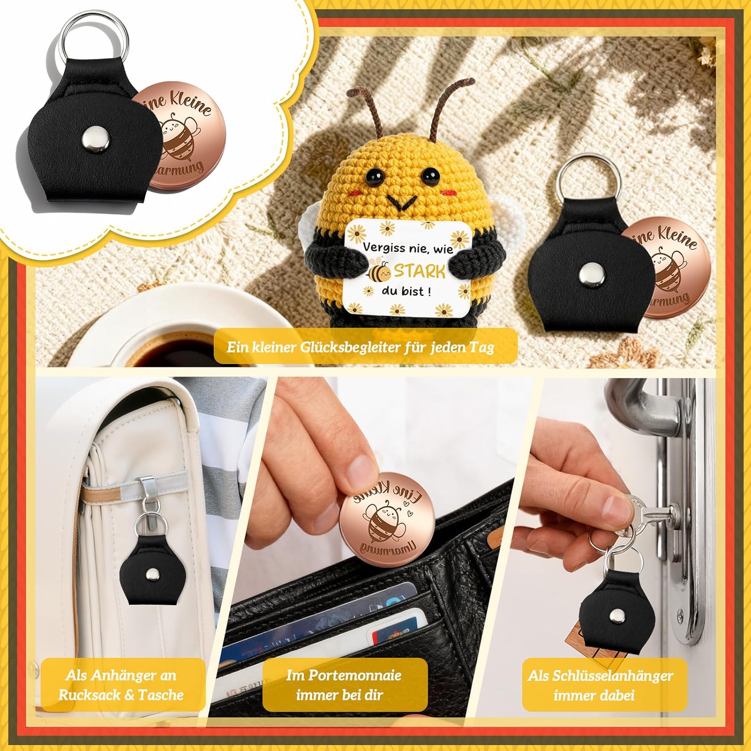 Thumbnail 5 de Giftota Pocket Hug – handgehäkelte Biene als Glücksbringer & Mutmacher mit Münze im Etui