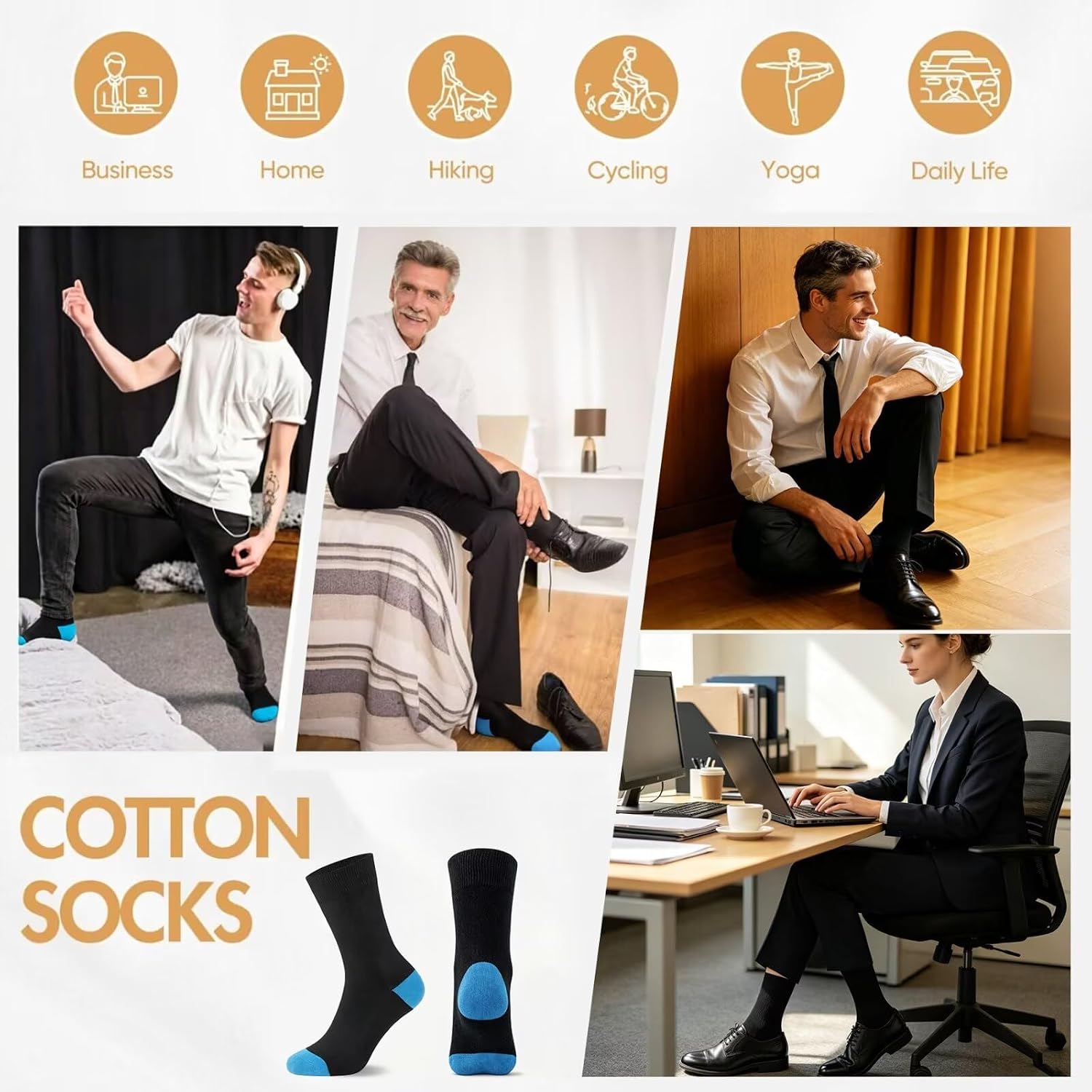 Detalle de NUOZA 12 Paar Anzugsocken Herren 47–50 Schwarz – atmungsaktiv, langlebig