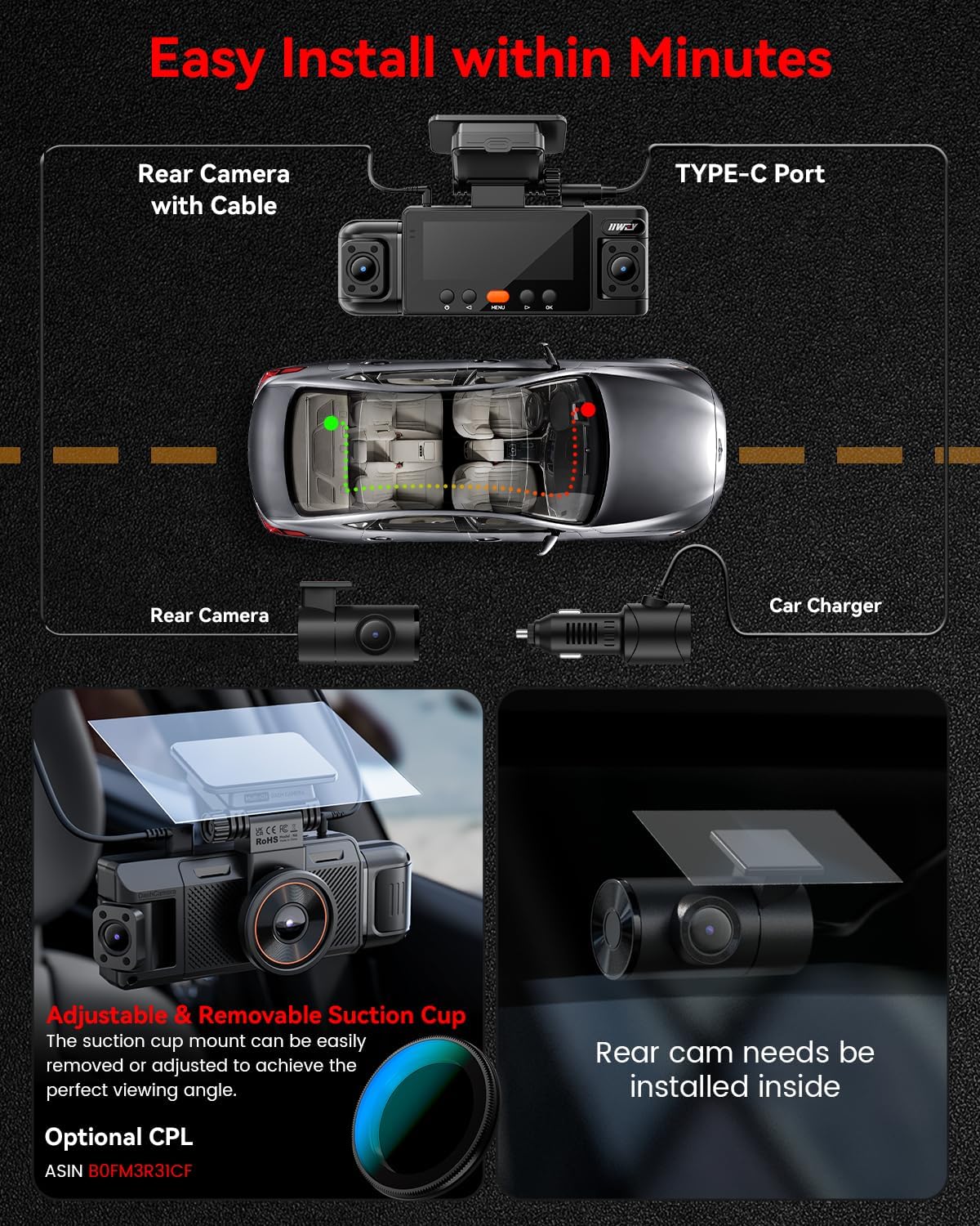 Thumbnail 6 de IIWEY N6 4-Channel 360° Dash Cam with STARVIS 2K, Night Vision & GPS
