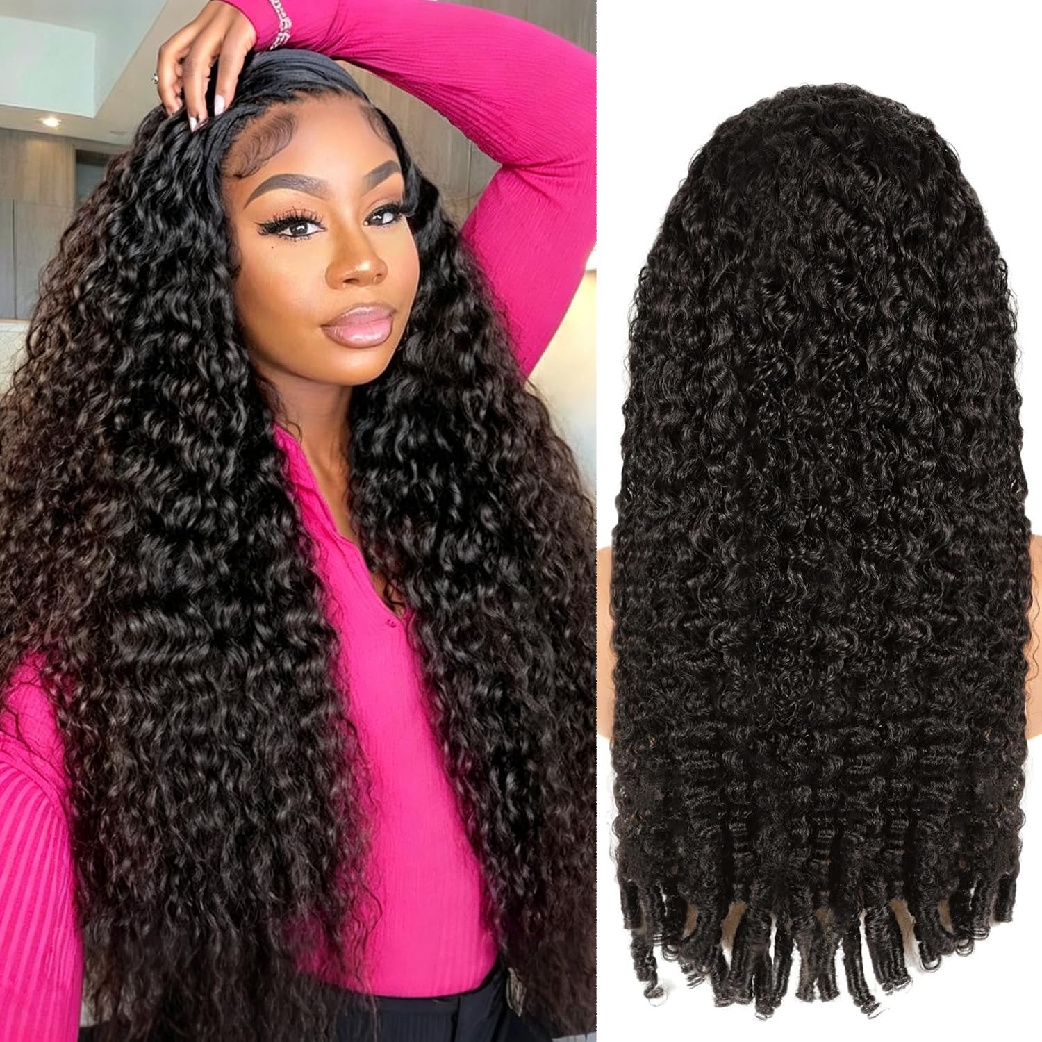 Detalle de biuteew 28 Inch 13x6 HD Lace Front Burmese Curly Human Hair Wig, 200% Density