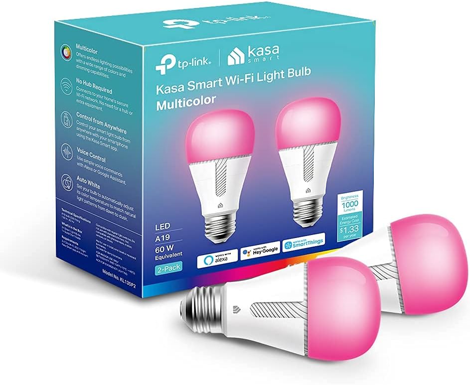 Detalle de Kasa Smart KL135P2 A19 Smart Wi-Fi Bulbs, 1000 Lumens, 16M Colors, 2-Pack