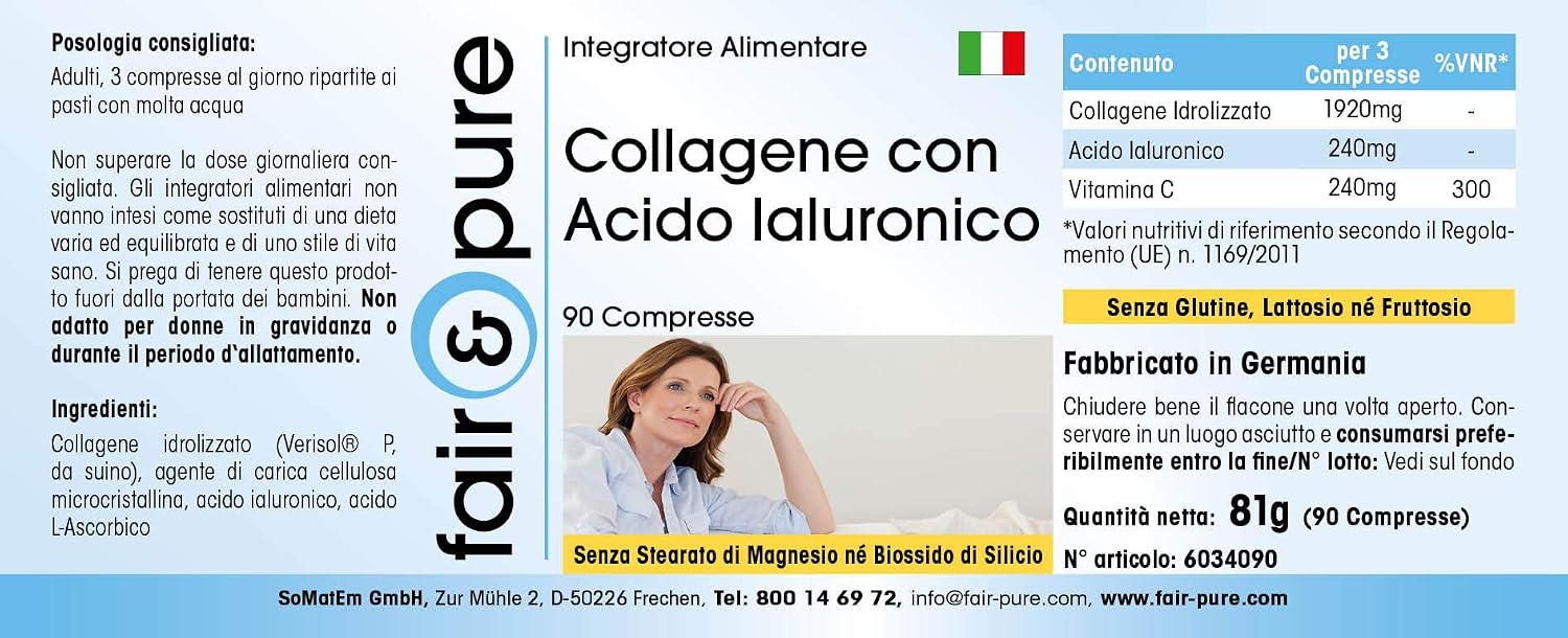 Detalle de Fair & Pure Collagen 640 mg mit Hyaluronsäure und Vitamin C – 90 Tabletten, deutsche Herstellung