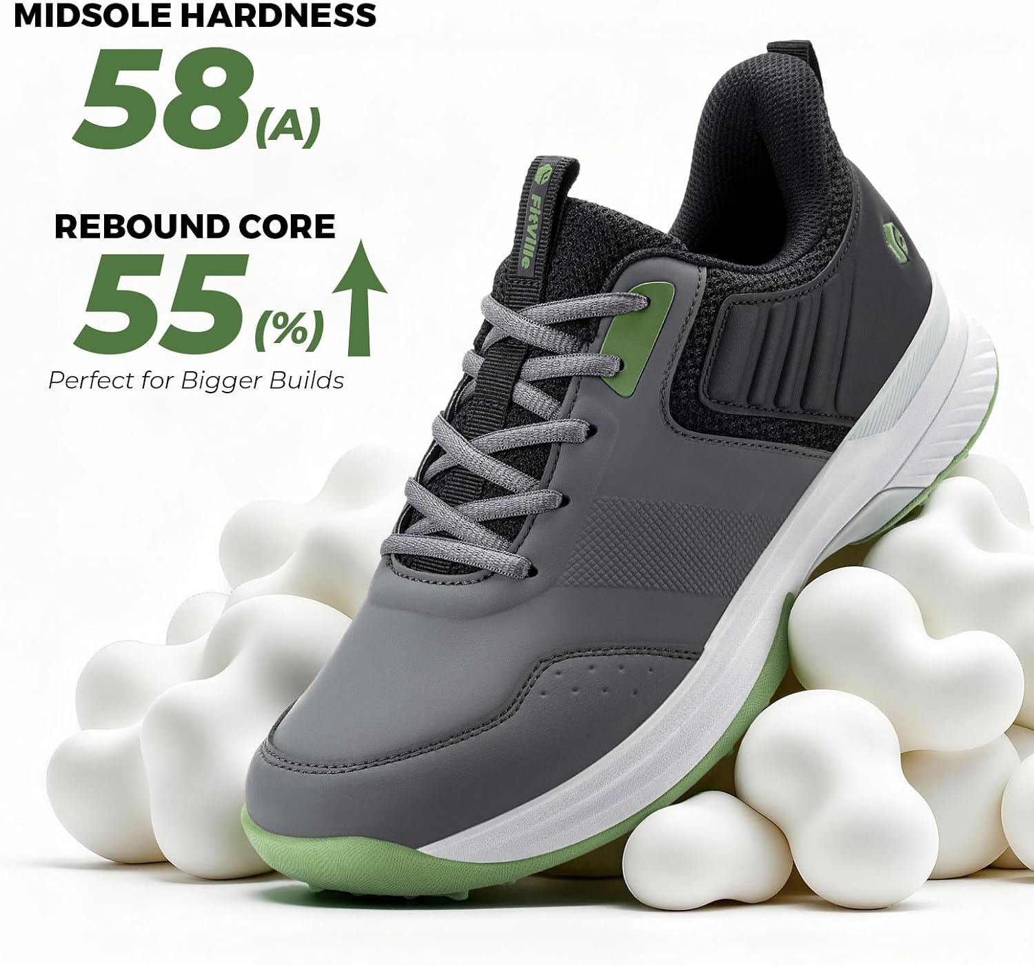 Detalle de FitVille Men’s Extra Wide Fit Professional Spiked Golf Shoes (Slip-on Trainers)