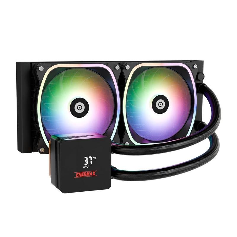 Detalle de Enermax Aquafusion II 240 mm: Refrigeración líquida AIO con 2 ventiladores ARGB y control por app