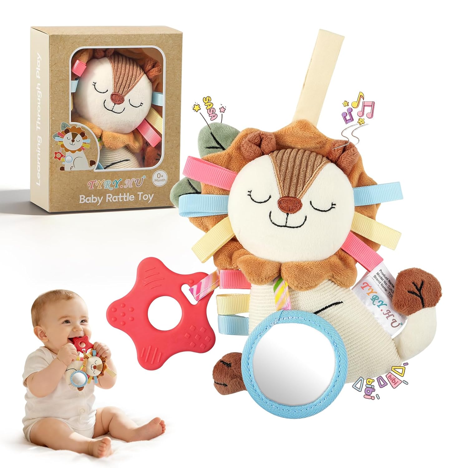 Detalle de TYRY.HU Baby Greifling mit Riemen – Löwe, vielseitiges Spielzeug für Baby 0–12 Monate