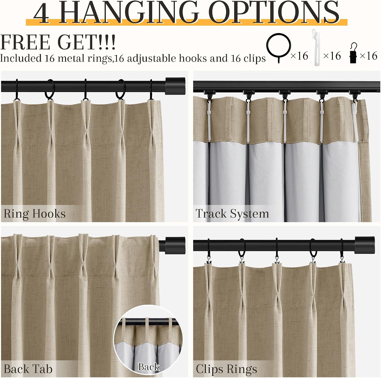 Detalle de Nanspring Blackout Curtains, 108 Inch