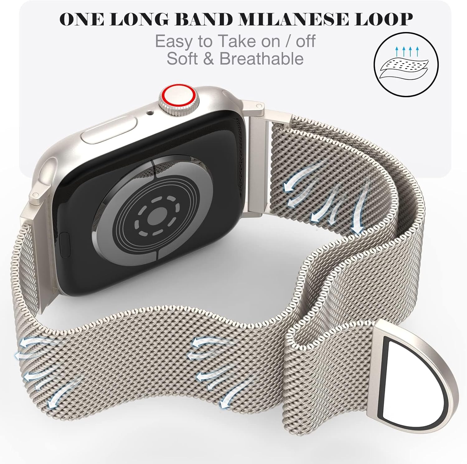 Detalle de ORRLBB Magnetic Stainless Steel Strap for Apple Watch (Varied Sizes) with Adjustable Magnetic Clasp