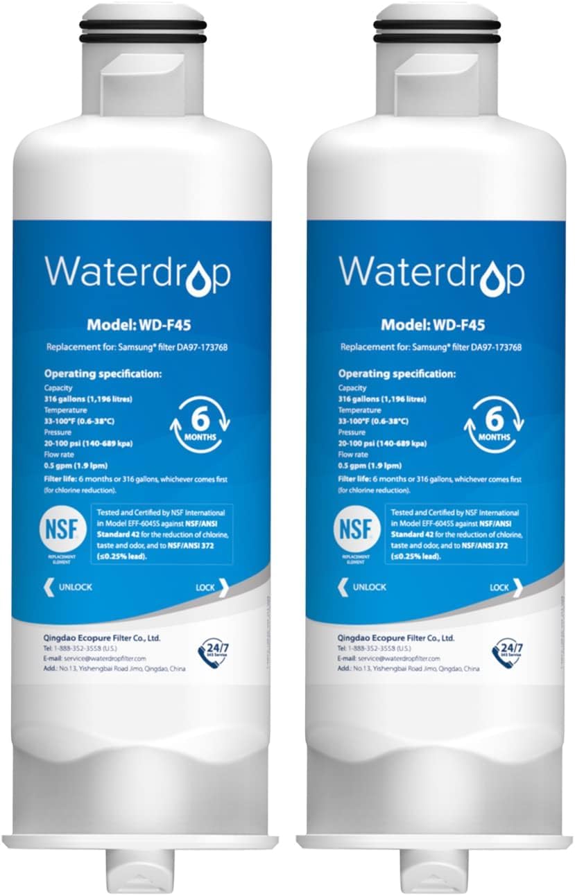Detalle de Filtre à eau Waterdrop DA97-17376B (pack de 2) pour réfrigérateur Samsung HAF-Qin/EXP – réduction PFAS, PFOA/PFOS