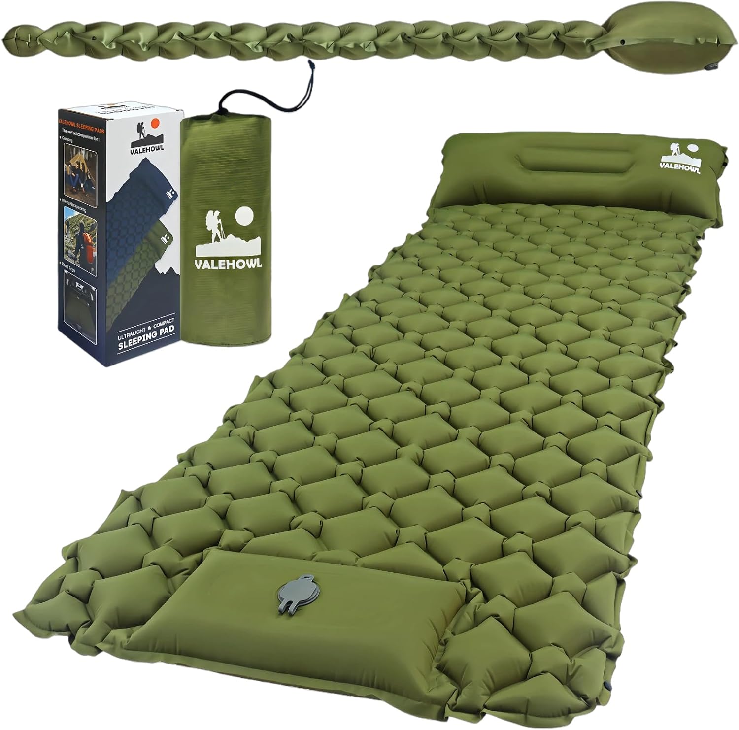 Detalle de VALEHOWL Sleeping Pad slaapmat, 6 cm, met voetpomp en kussen