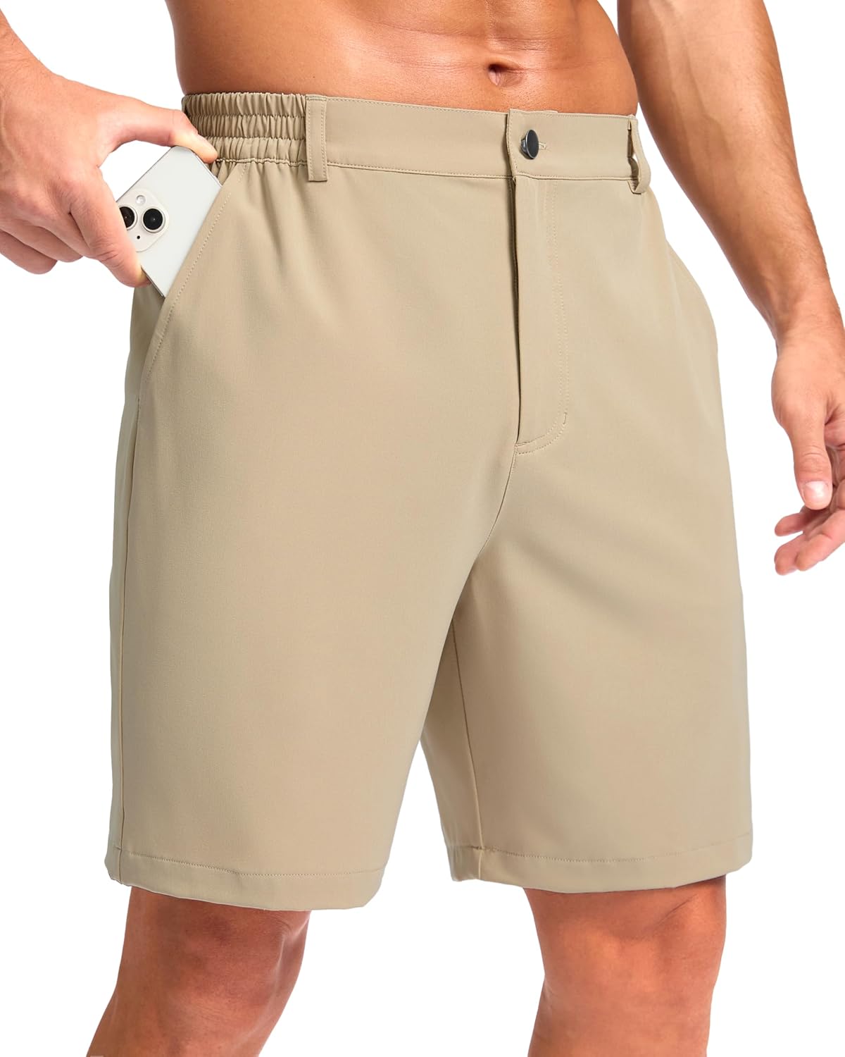 Detalle de Pudolla Men's Casual Shorts (7"/9"/5") Lightweight Golf Shorts with 3 Pockets, Stretch & Quick Dry