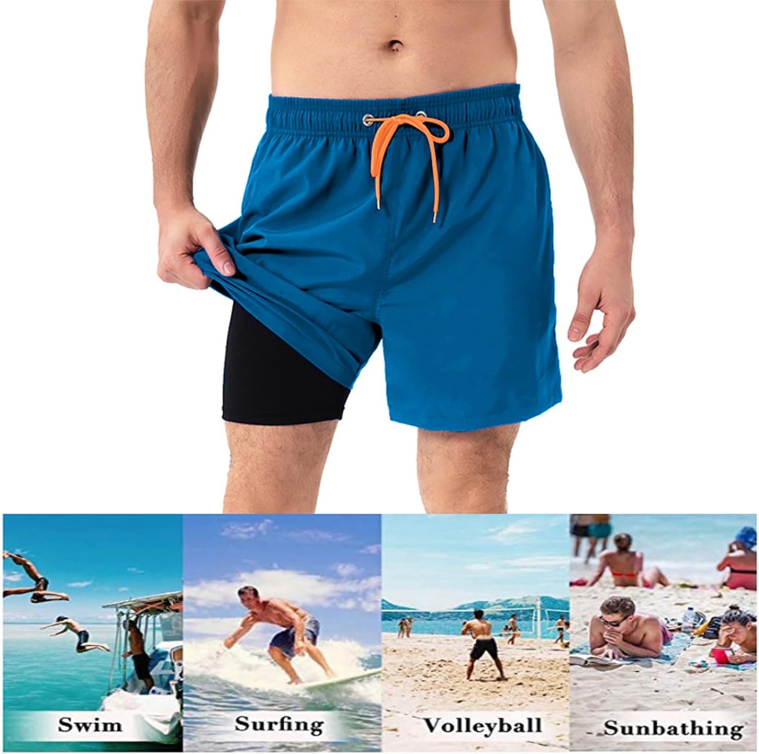 Thumbnail 4 de SEDEX 2-in-1 Mens Swimming Shorts with Zipper Pockets and Quick Dry Liner