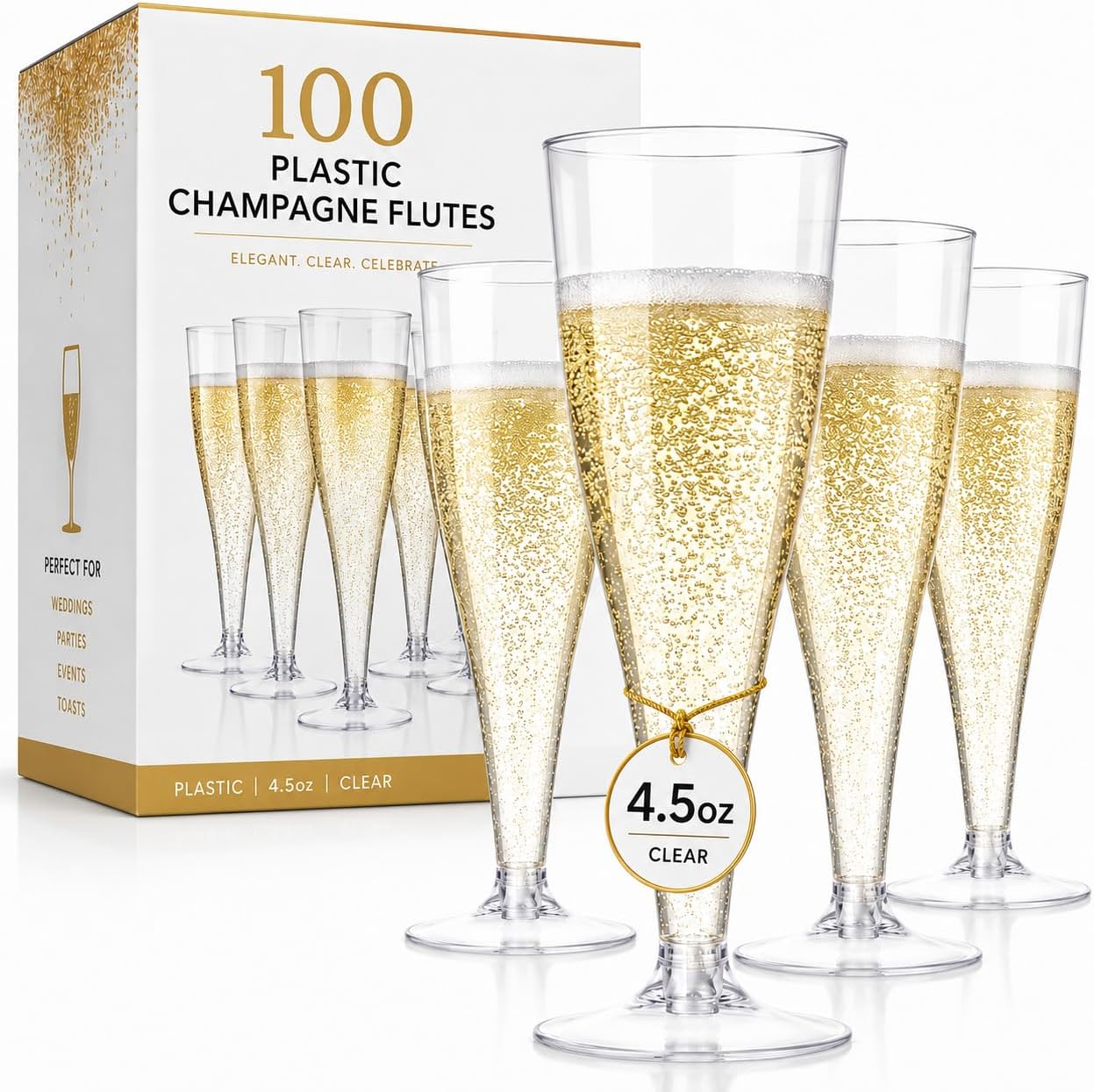 Detalle de Prestee Disposable Champagne Flutes, 4.5 oz