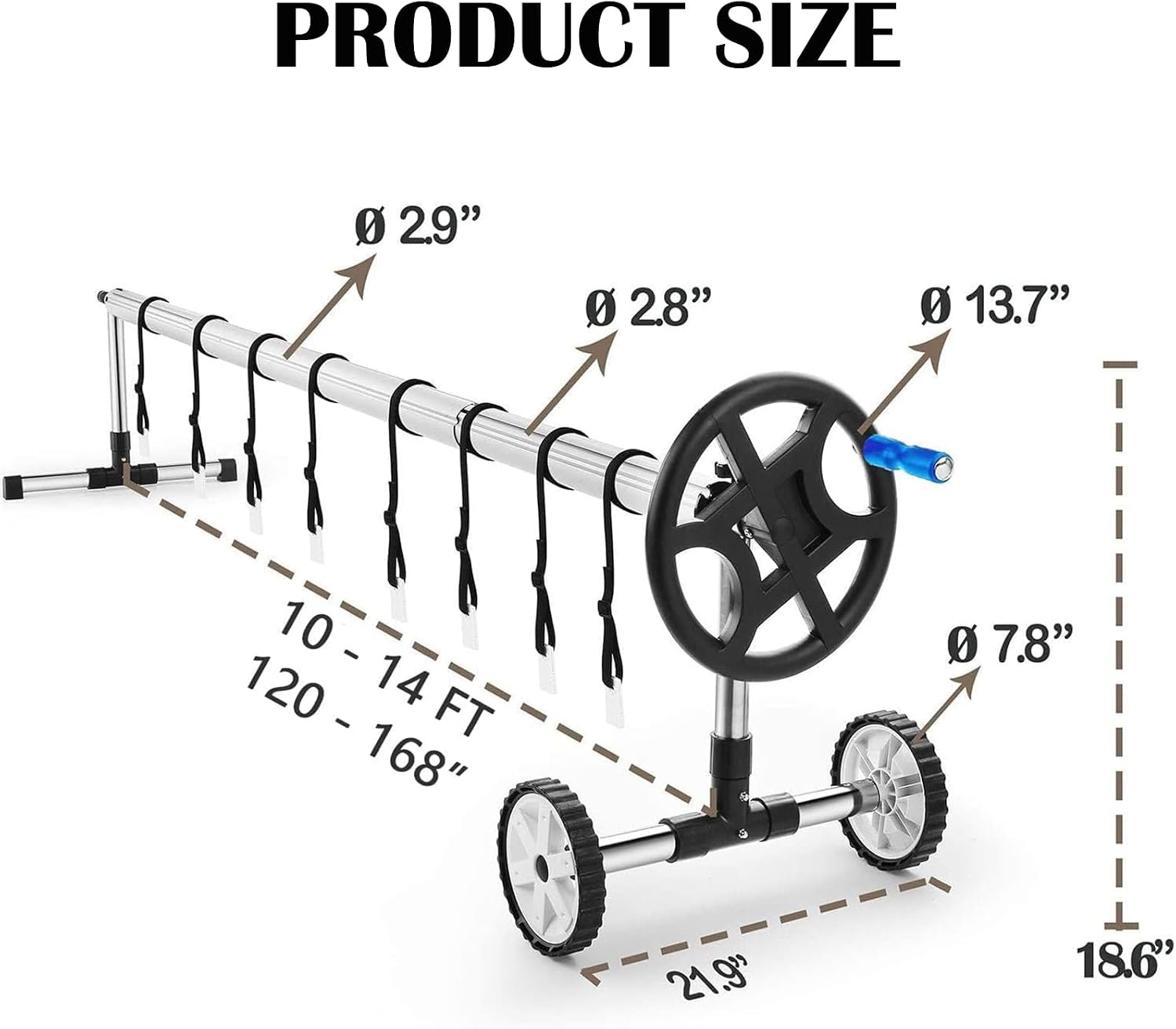 Detalle de Lerphado CA-14/18 14 FT Pool Cover Reel, Adjustable Frame, Locking Wheels