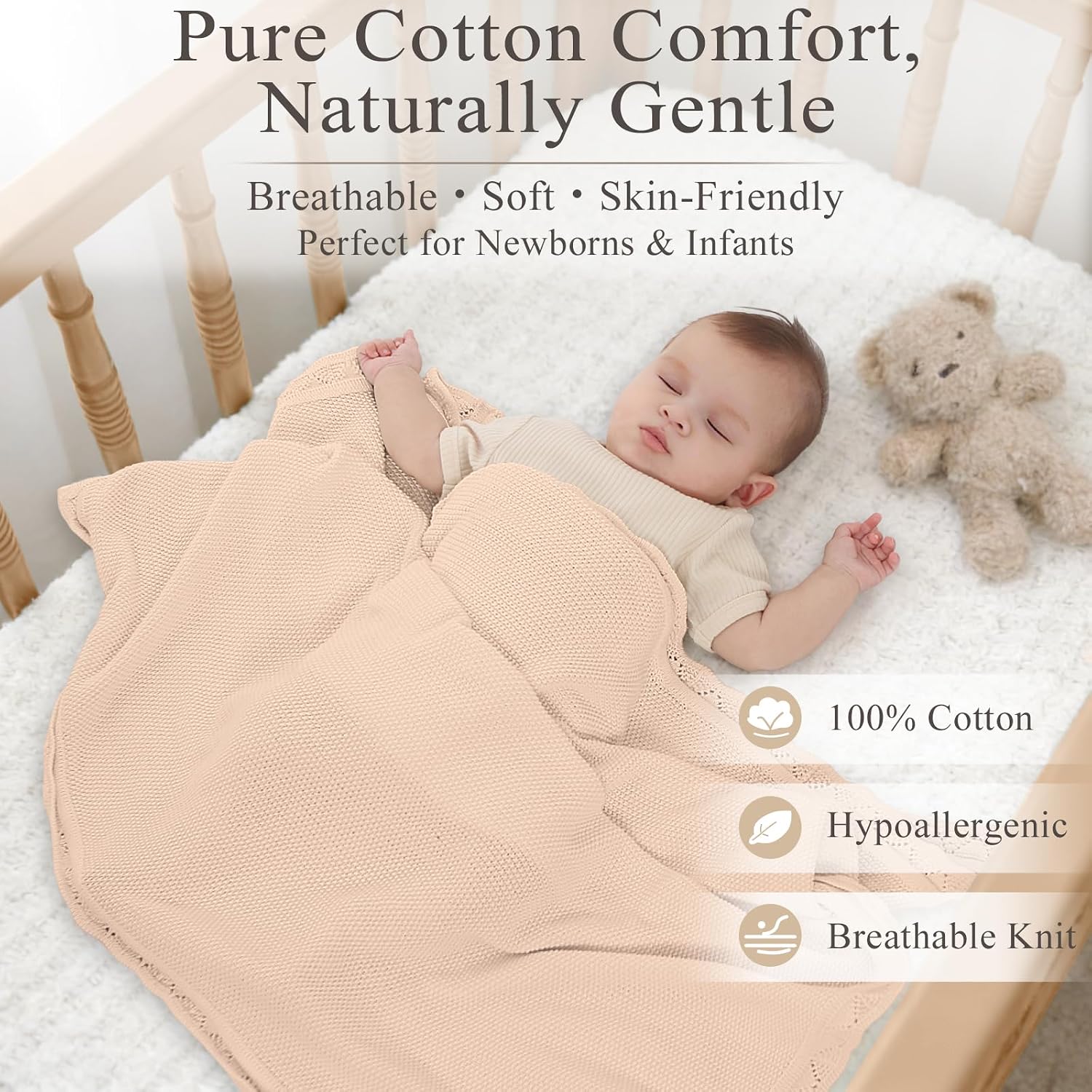 Detalle 2 de Pinuotu Cotton Knitted Baby Blanket 40 x 31 in