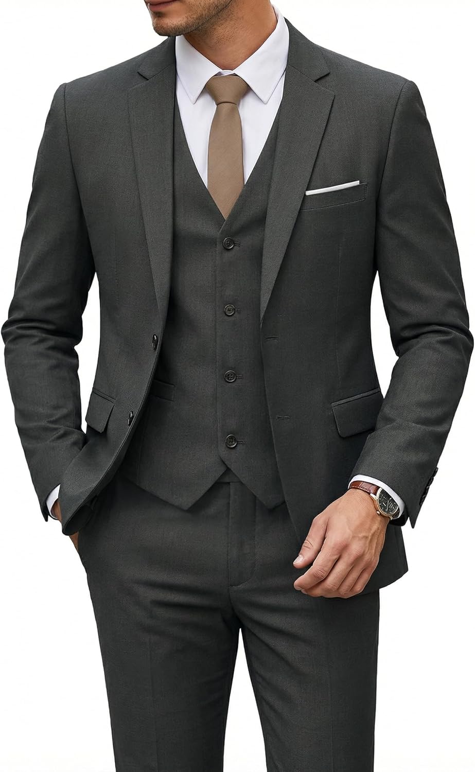 Detalle de YND Men's 3 Piece Suit Set Slim Fit