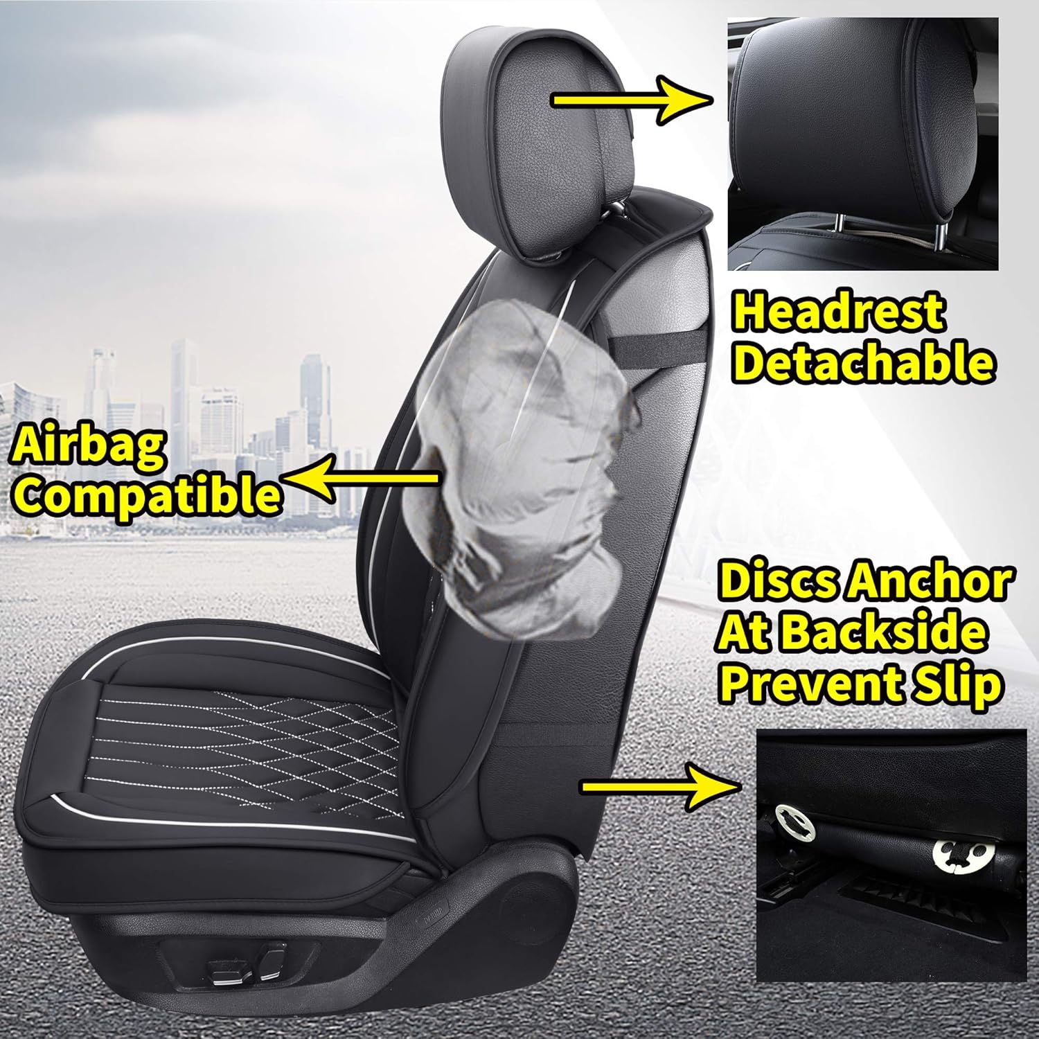 Thumbnail 2 de Aierxuan Full Set Car Seat Covers: Waterproof Faux Leather, Universal Fit for Most Cars (Black/White)
