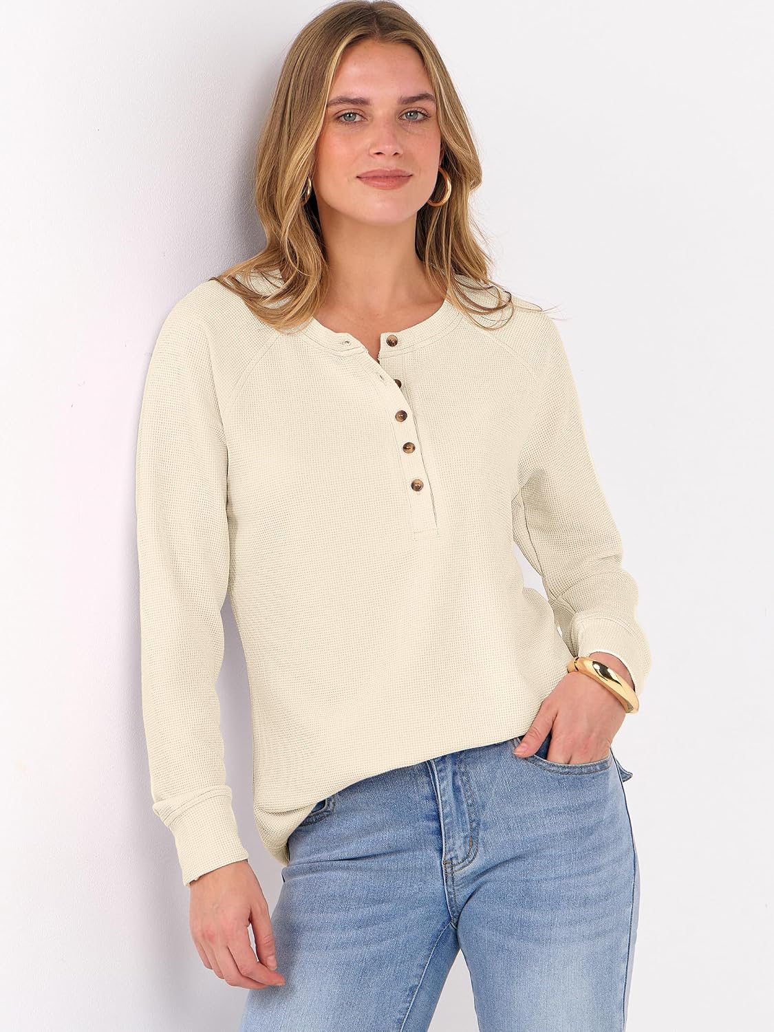 Detalle de ANRABESS Waffle Knit Henley Top 2026