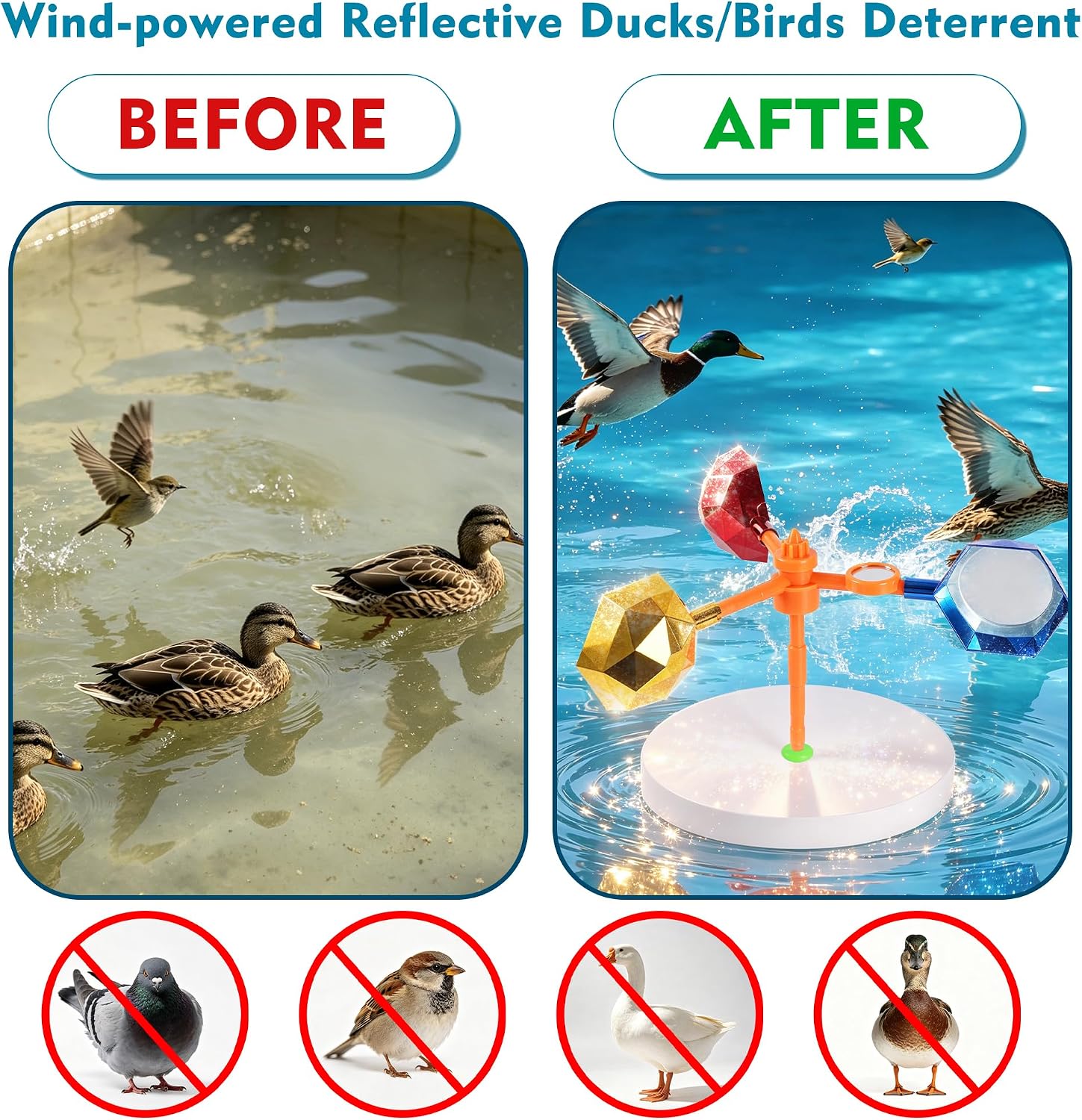 Detalle de Daomong Omg0111 Floating Bird Deterrent with Reflective Windmill and EVA Base