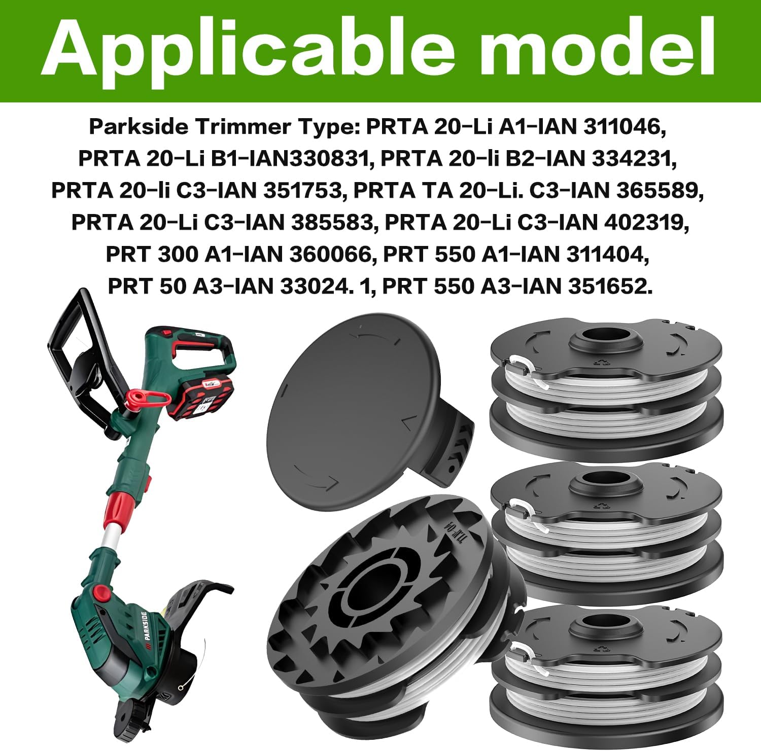 Detalle de FUSHUI Ersatzspule 4er-Set mit Spulenabdeckung für Parkside PRTA 20-Li – langlebiger Trimmerfaden, Autofeed