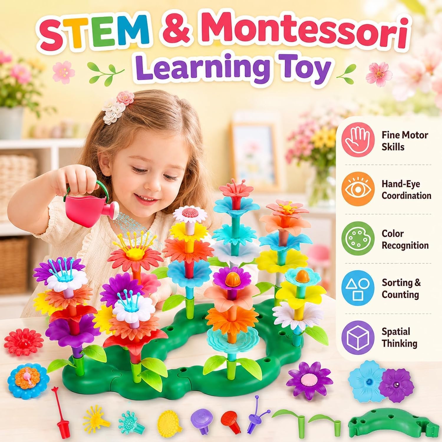 Detalle de FunzBo Jouets de Construction de Jardin de Fleurs — kit créatif 46 pièces pour enfants (2–8 ans)