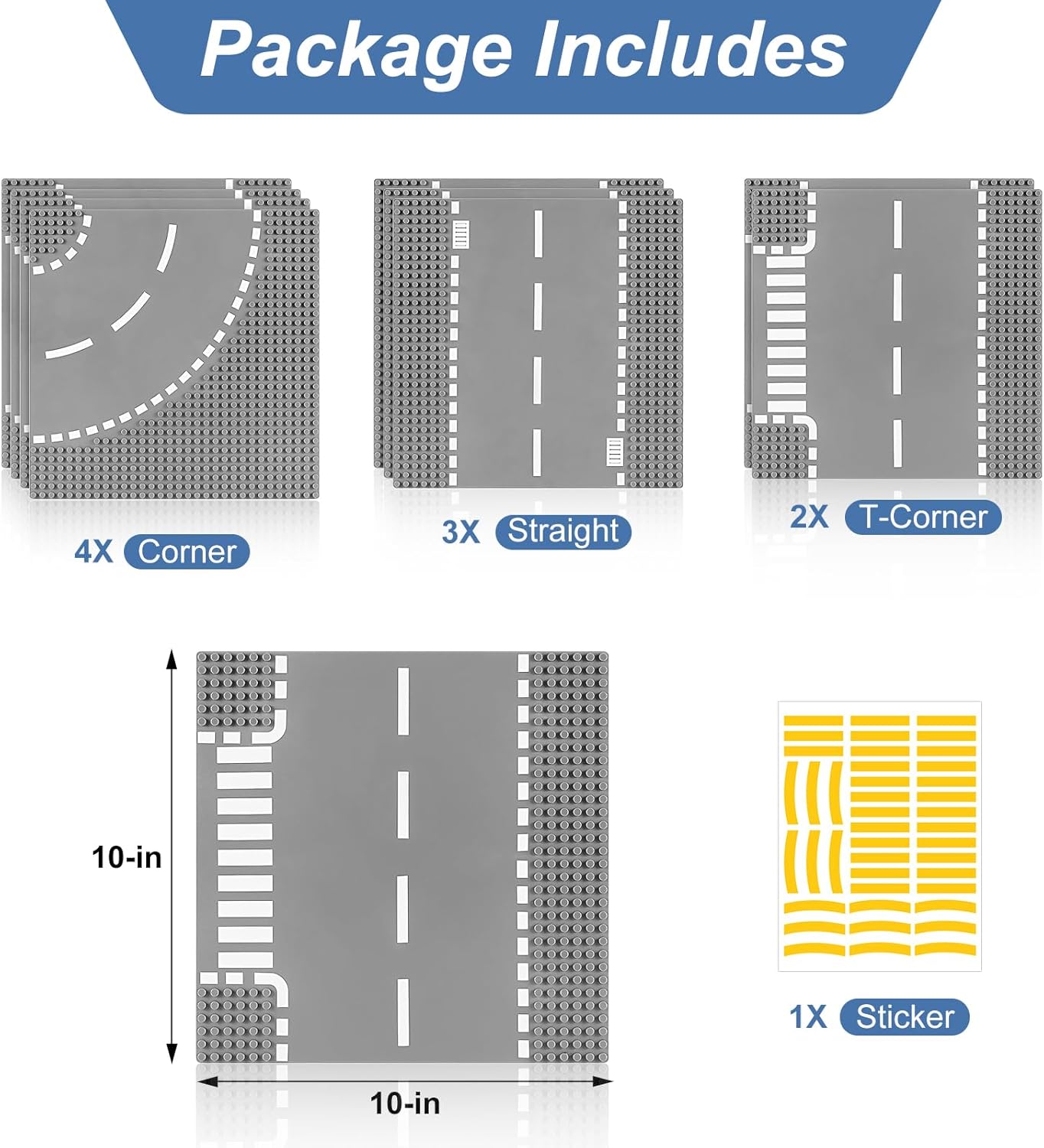 Thumbnail 1 de Pokiiulk 9 Pack Road Base Plates for Building – 10" x 10" ABS LEGO-Compatible, with DIY Yellow Stickers