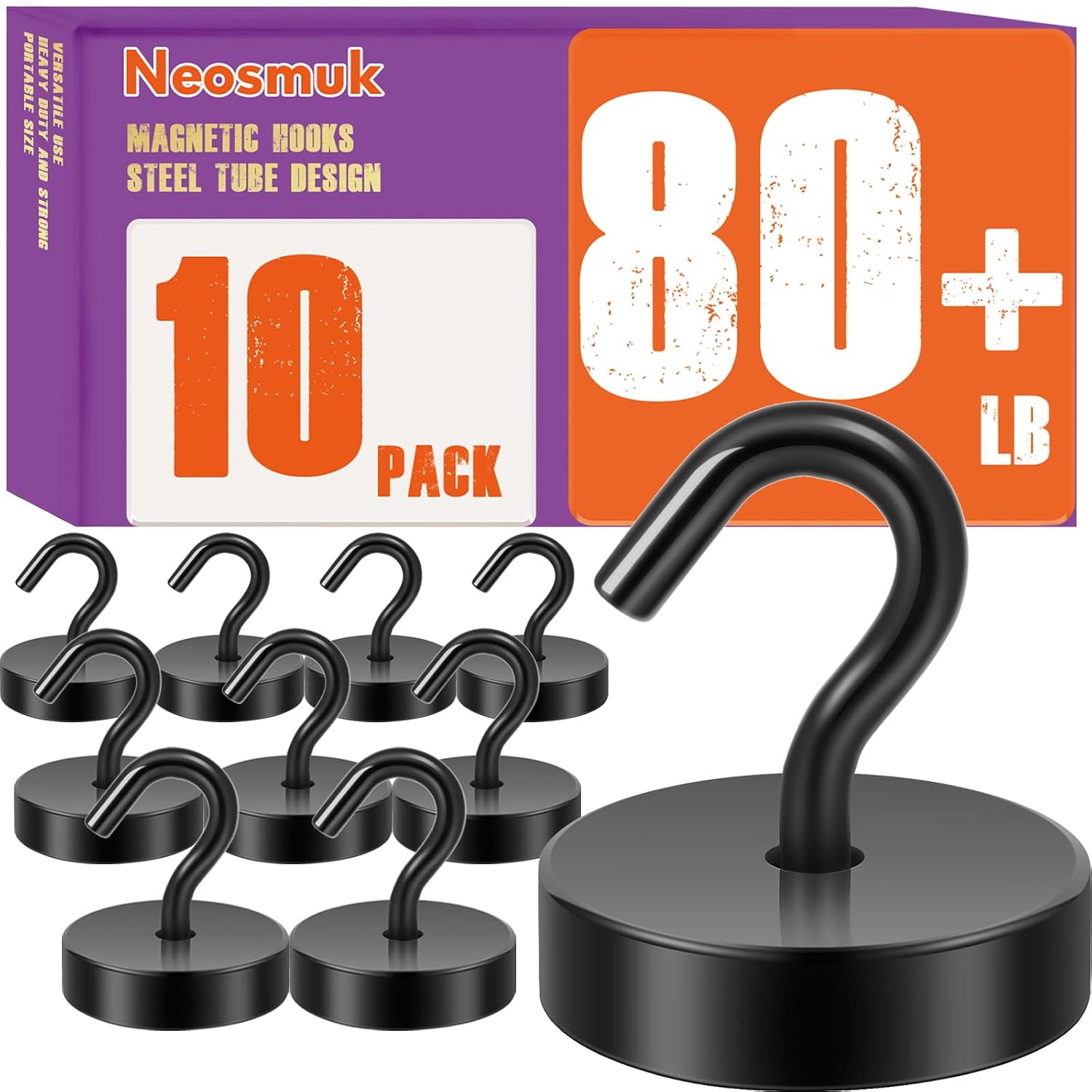 Detalle de Neosmuk NPM26X10US20240304black Magnetic Hooks, Black Steel, 10-Pack