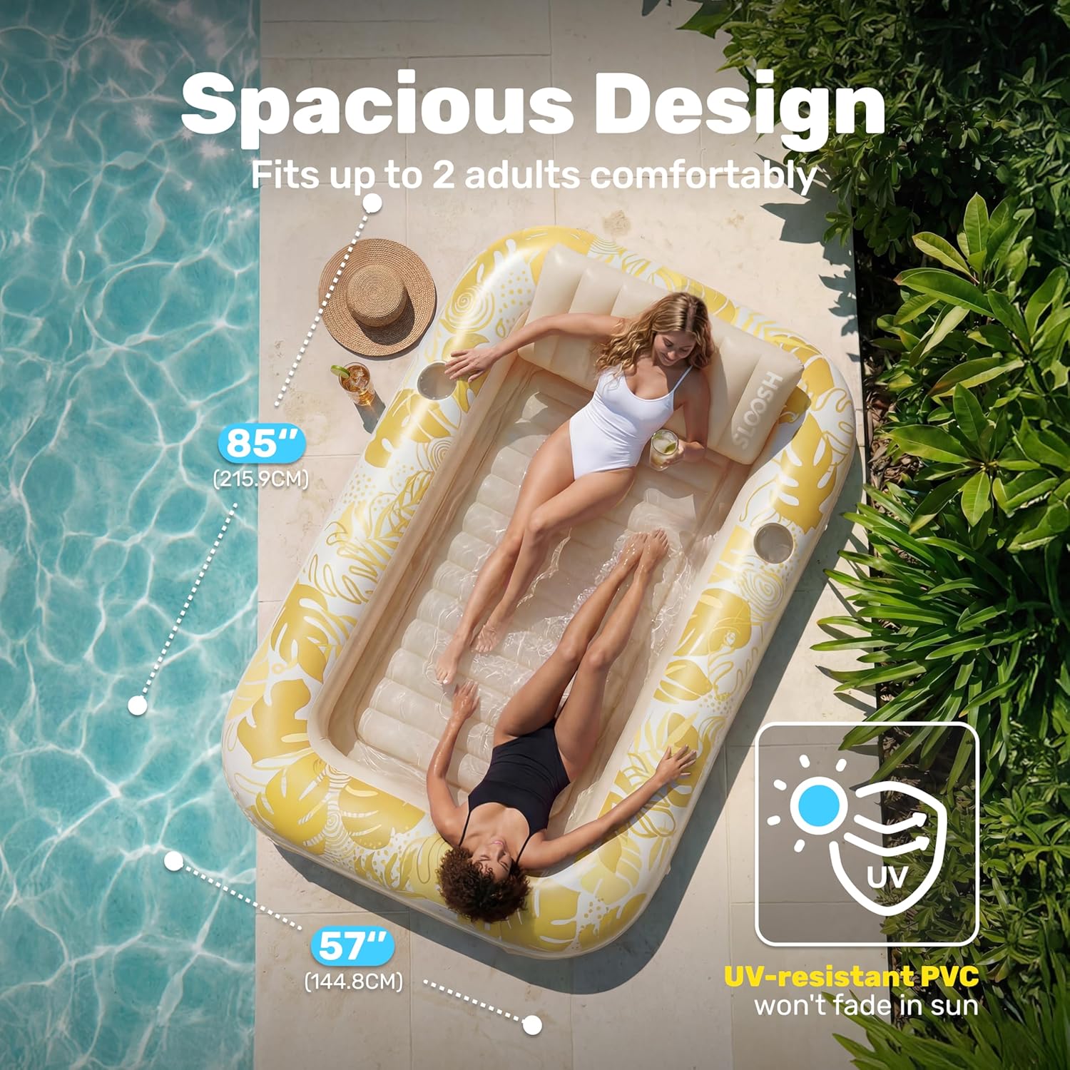 Detalle 2 de SLOOSH Inflatable Tanning Pool Lounger Float (85" x 57" XL) – Golden White
