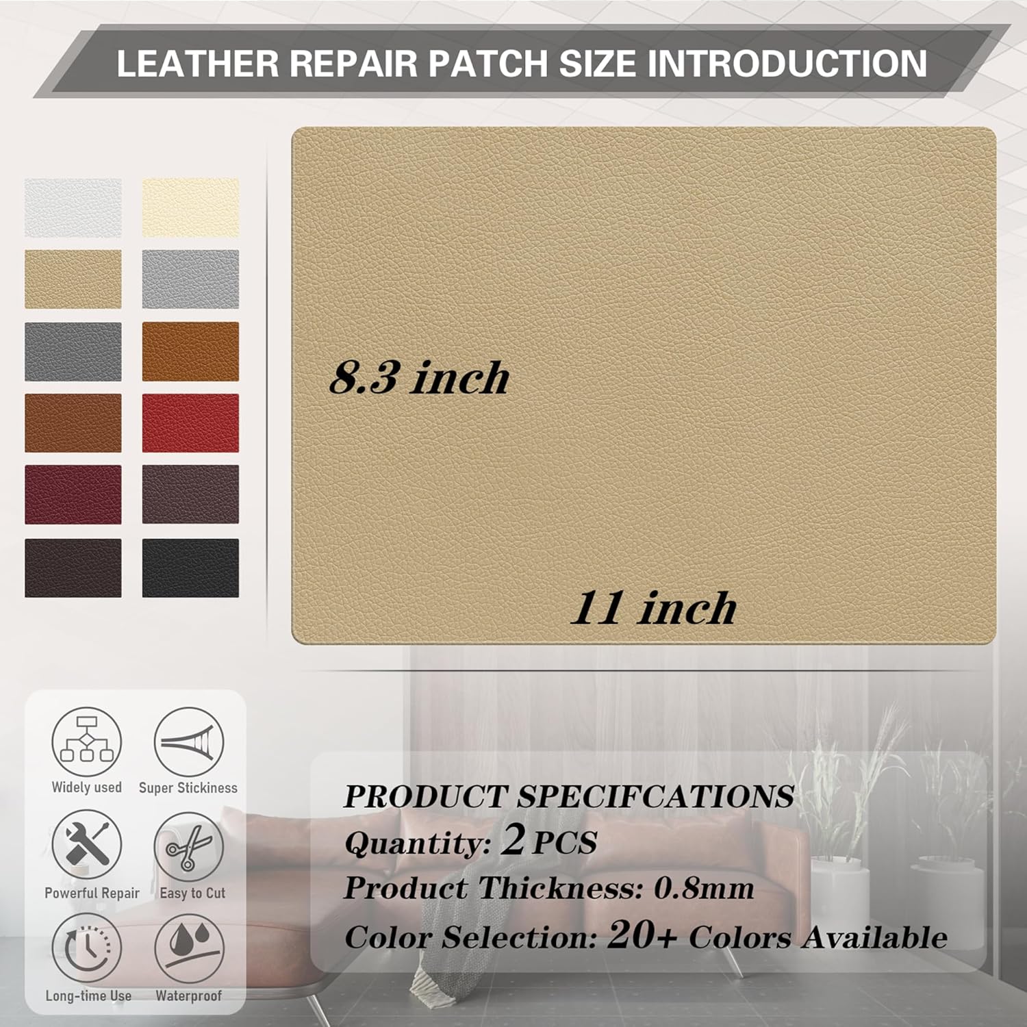 Thumbnail 1 de YAFLC Kunstleder selbstklebend Mittelbeige (21 x 28 cm) – Leder-Patch Reparaturset für Sofa, Autositz & Co.