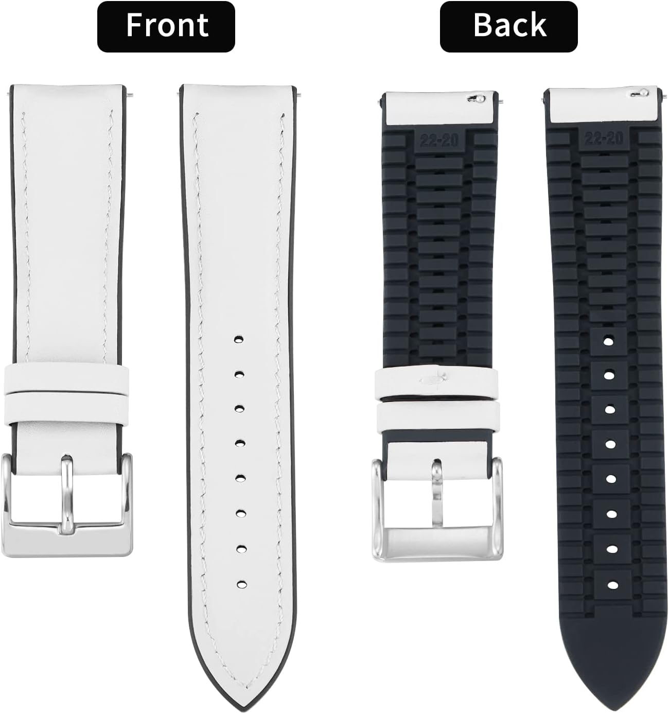 Thumbnail 1 de BINLUN Leder-Silikon Hybrid-Uhrenarmband 14–22 mm mit Schnellverschluss – 6 Farben (Weiß) und silberner Schließe