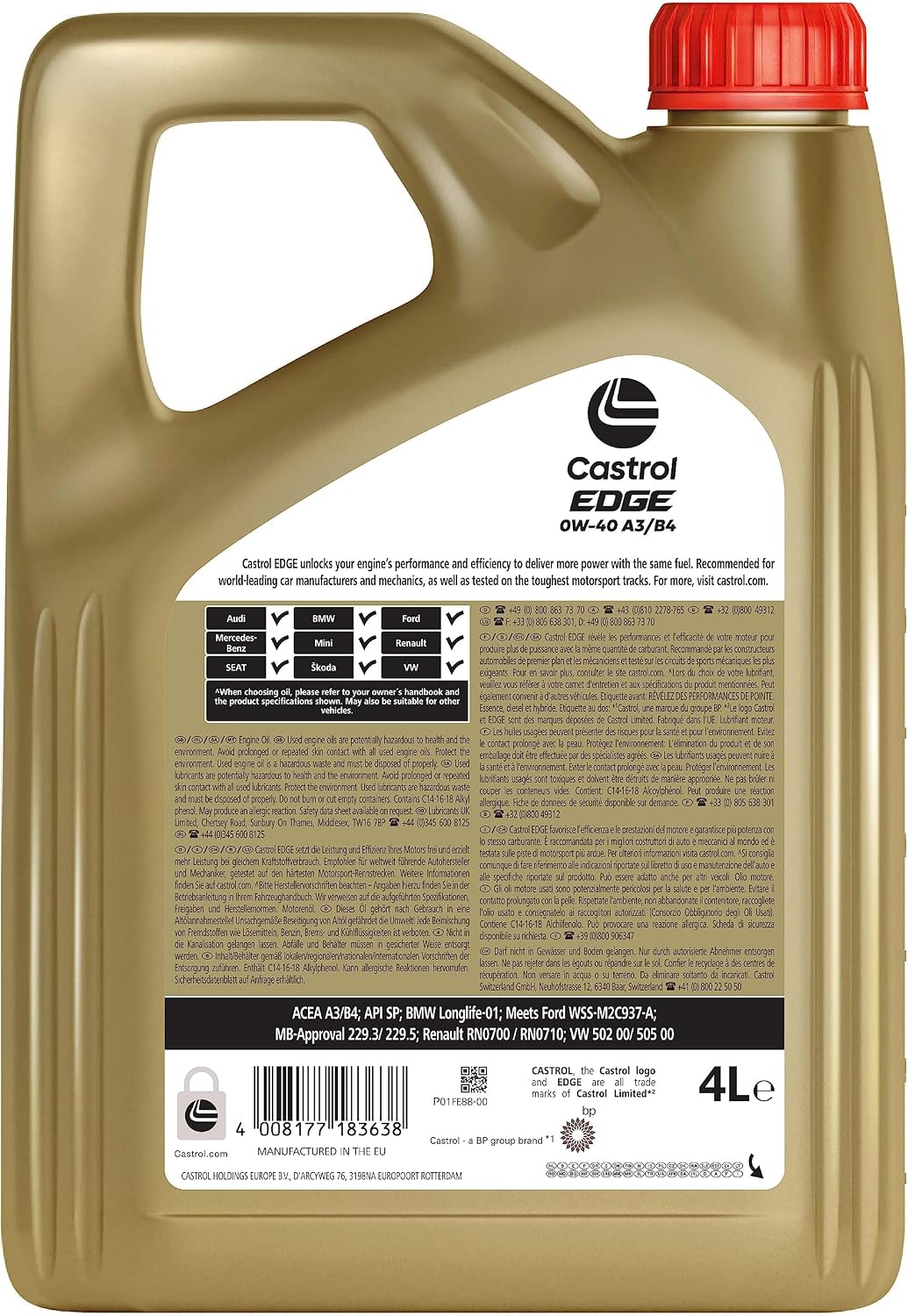 Detalle 2 de Castrol EDGE 0W-40 A3/B4 Aceite de Motor 4L
