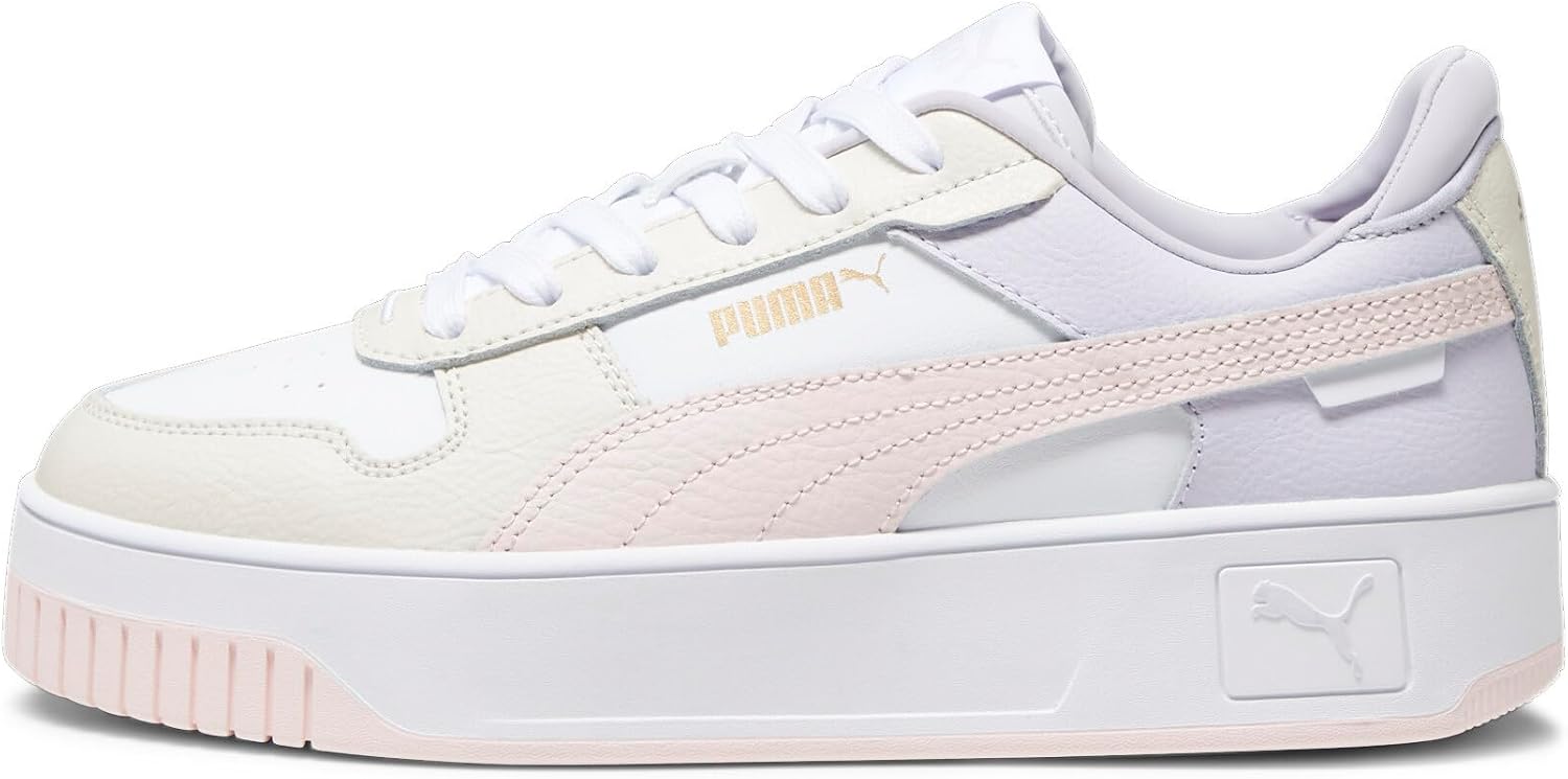 Detalle de PUMA Women Carina Street - Sneaker in pelle bianca con dettagli Puma Gold, taglia 38 EU