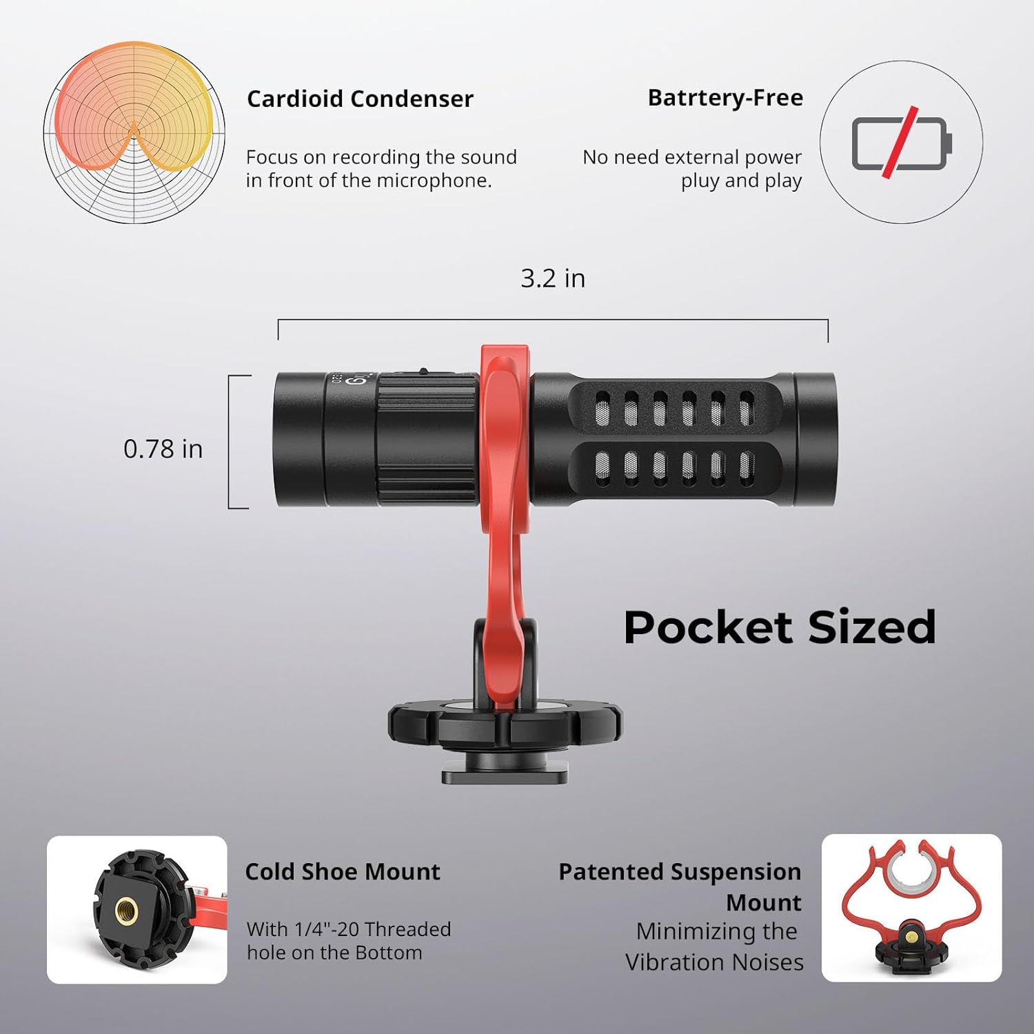 Thumbnail 3 de SMALLRIG Forevala S20 Dual-Input Videomikrofon mit Stoßdämpfung – Für DSLR, GoPro und Smartphone