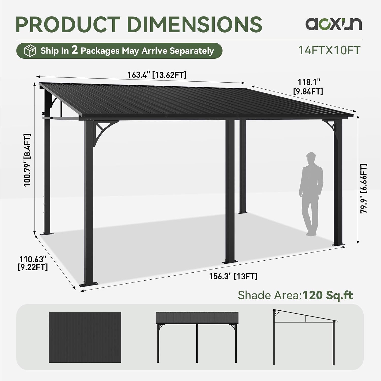 Detalle 2 de Aoxun Lean-to Gazebo 10' x 14