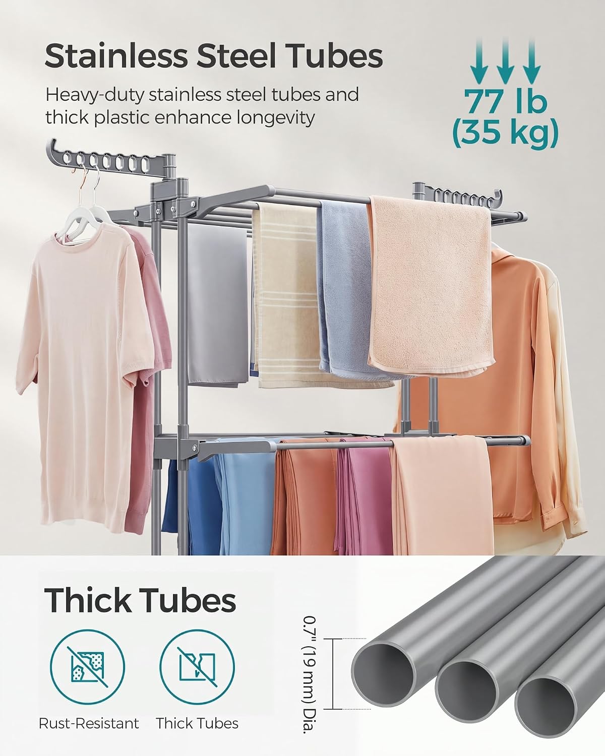 Detalle 2 de SONGMICS BUNJI LLR701G01 4-Tier Clothes Airer with Folding Wings