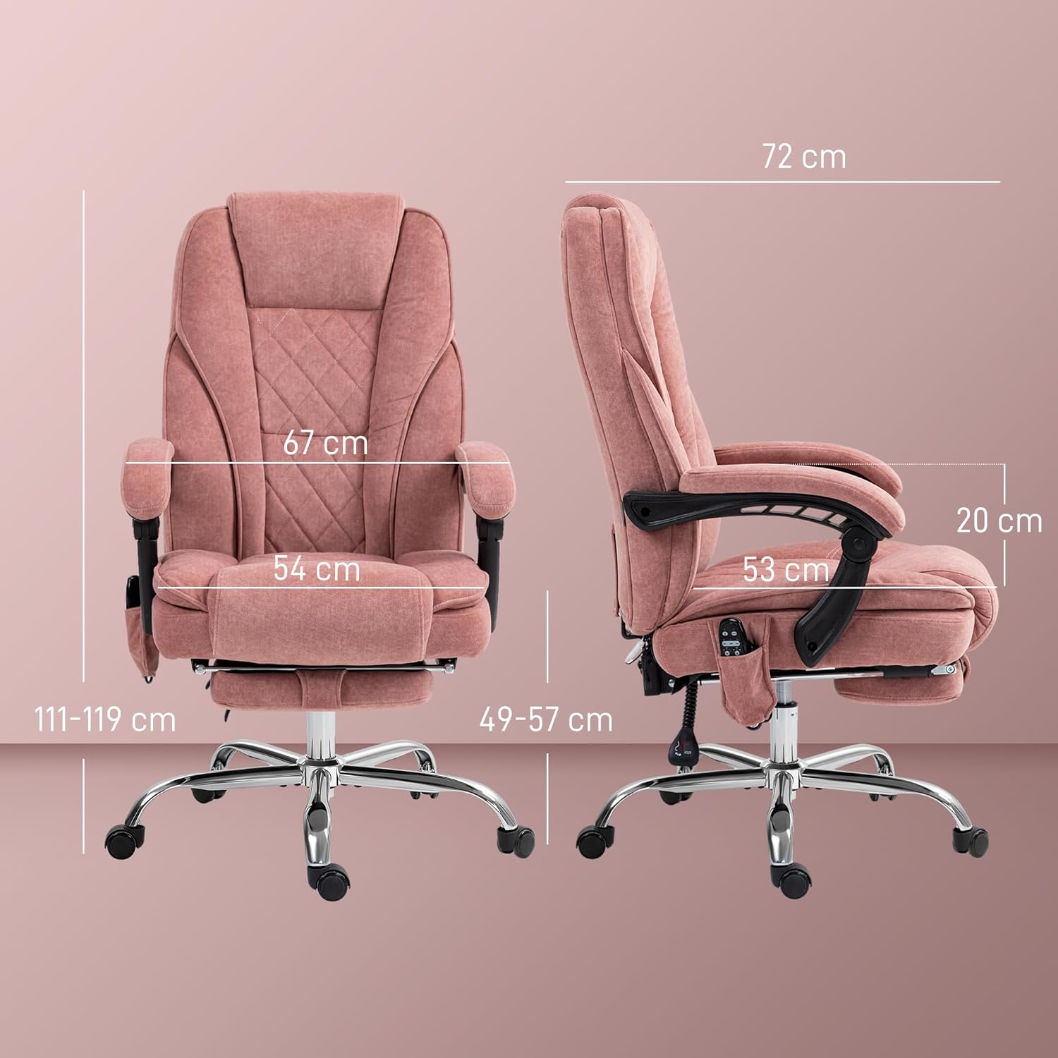 Detalle 1 de Vinsetto Fauteuil de Bureau massant 135° Rose