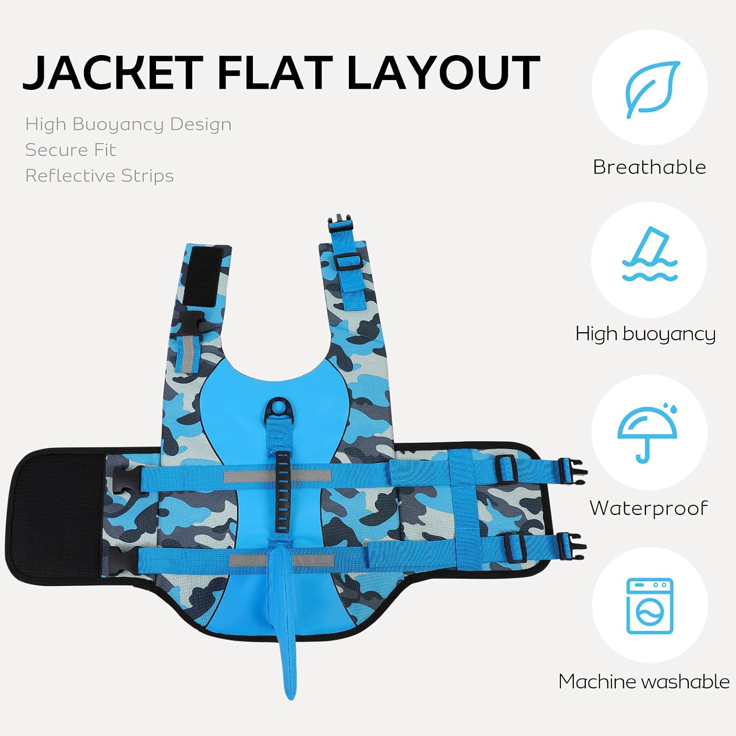 Thumbnail 6 de CITÉTOILE Dog Life Jacket Shark Costume – Blue Camouflage, Safe Swim Vest (Size S)
