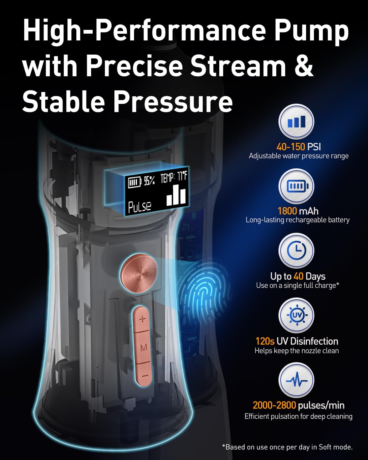 Detalle de MySmile LP221 Cordless Water Flosser with UVC Sanitizer & OLED Display