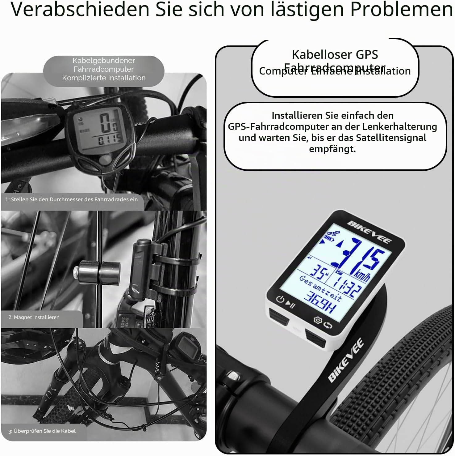 Thumbnail 3 de Bikevee GPS Fahrradcomputer kabellos IPX7 – 2,4'' Display, 28 h Akku