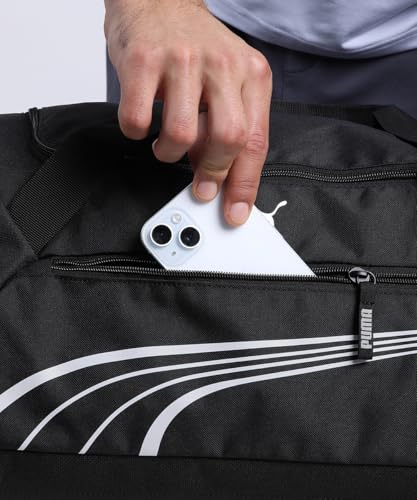 Detalle de PUMA Fundamental Medium 091189, bolsa de deporte negra de 49 l con bolsillo para calzado