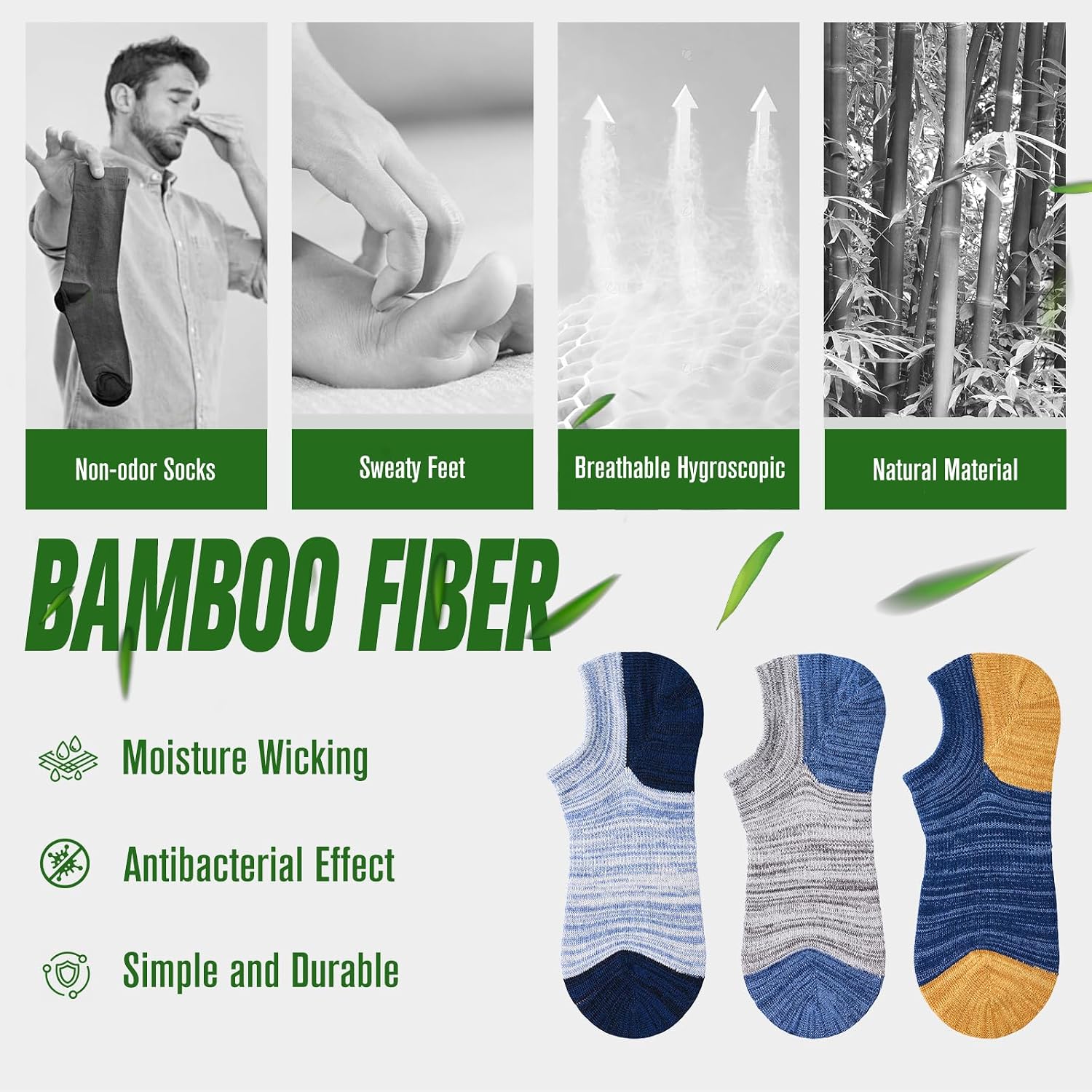 Detalle de Niorasen onzichtbare sokken, bamboe met antislip, 6 paar, maat 35-50