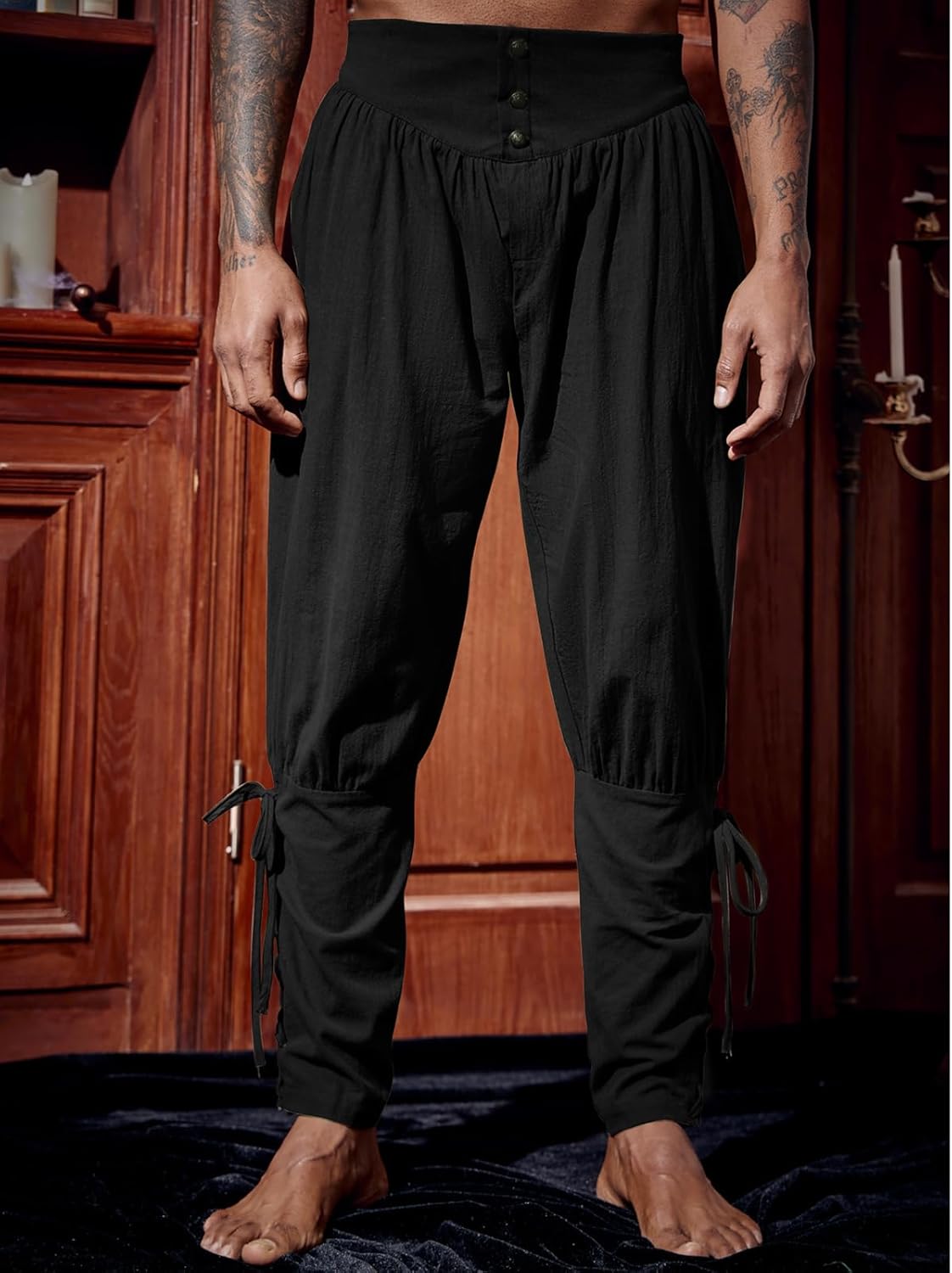 Detalle de Runcati Mens Medieval Ankle Pants - Renaissance Pirate Linen Costume Trousers