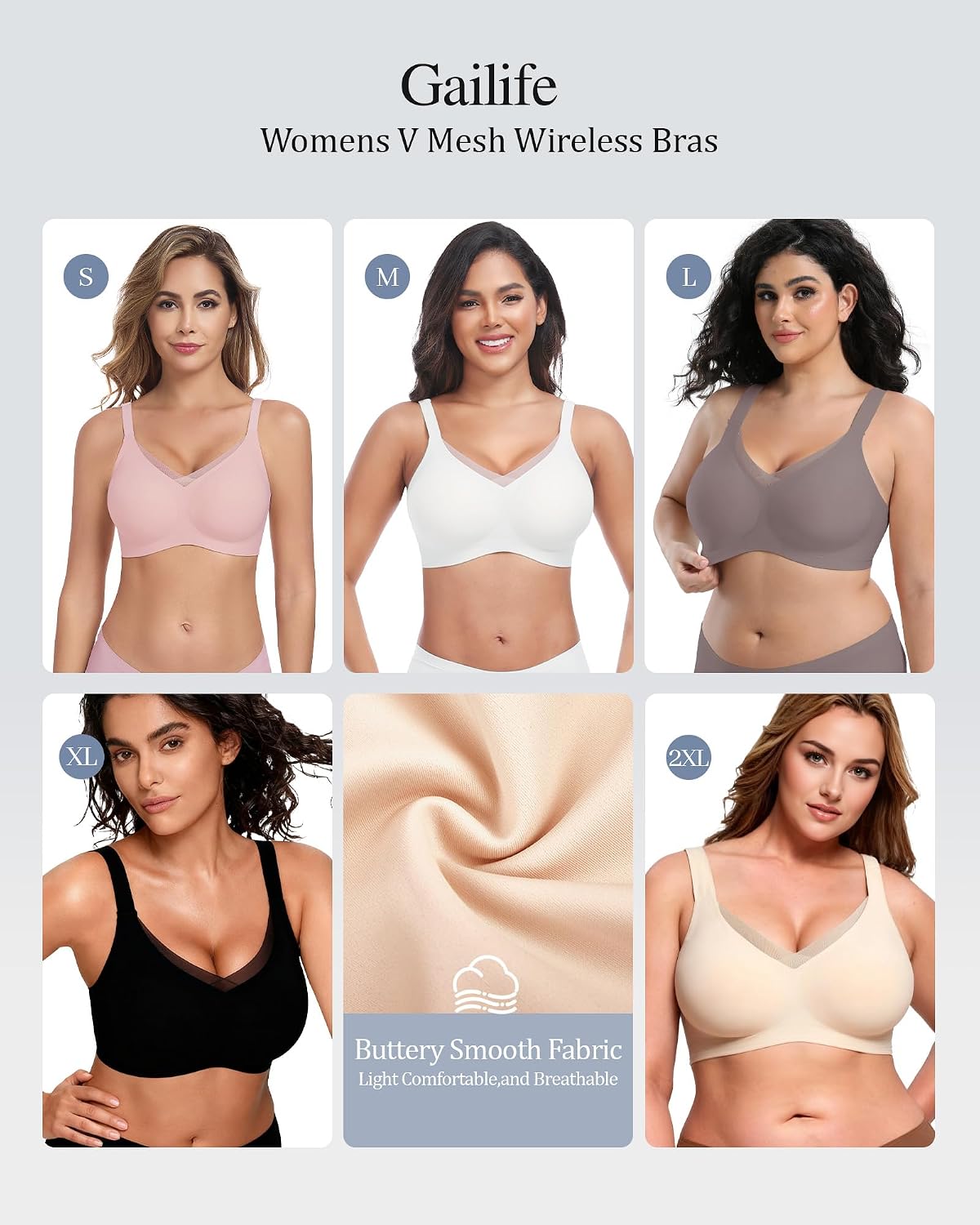 Thumbnail 5 de Gailife Women’s Wireless Jelly Bra, V-Mesh Detail, Full Coverage, No Underwire