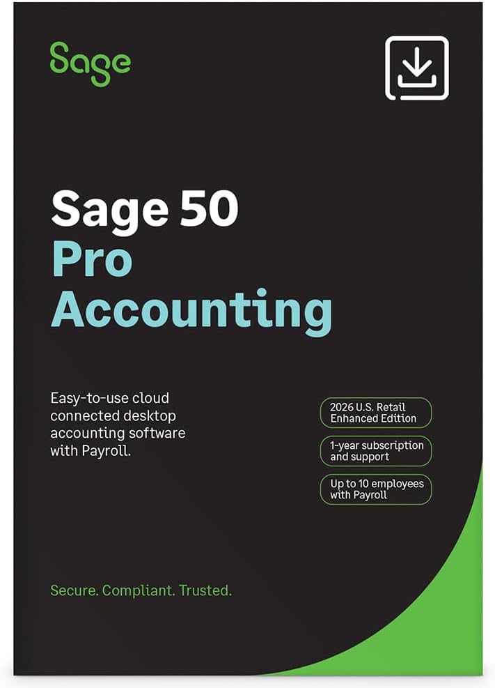Detalle de Sage 50 Premium Enhanced 2026 U.S. Edition: 1-User, 1-Year Subscription (PC Online Code) by Sage Software