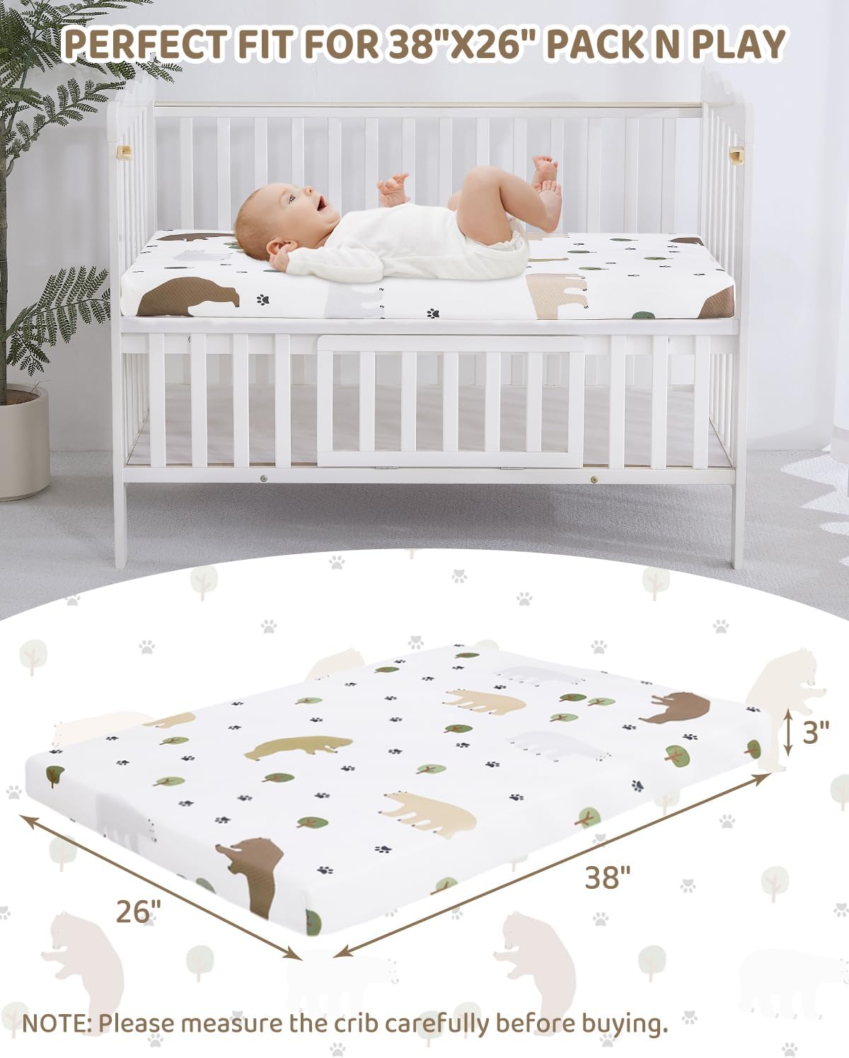 Detalle de lasoftan JDBMAT Pack and Play Mattress, 38" x 26", Waterproof Washable Cover